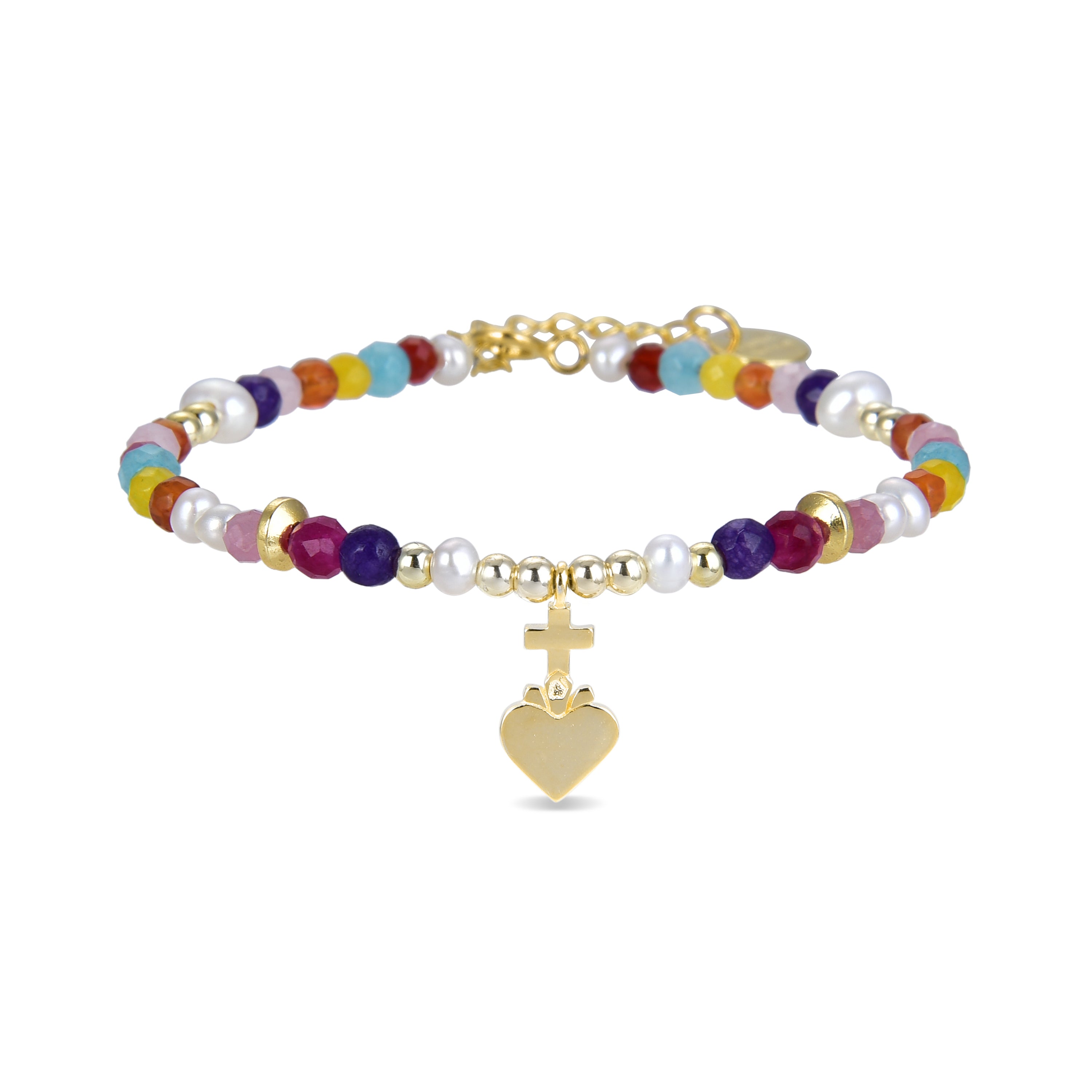 Pulsera de Plata de Ley 925 con Cristal Multicolor acabada en oro amarillo 18K - Nymox