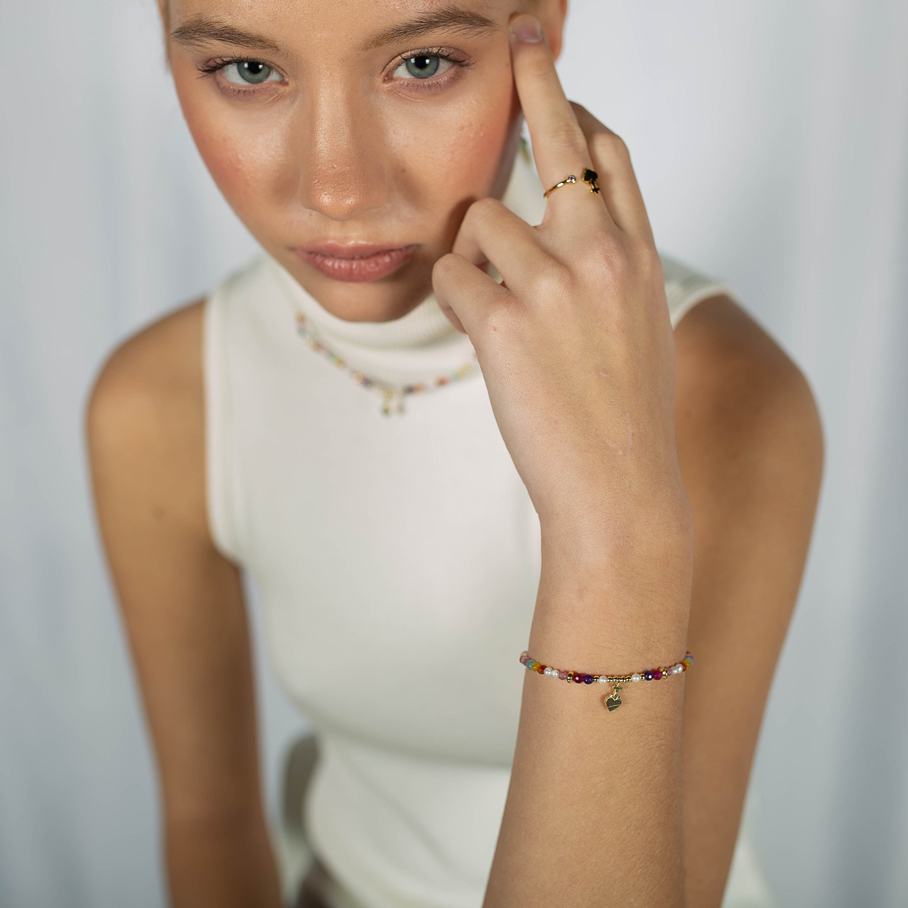 Pulsera de Plata de Ley 925 con Cristal Multicolor acabada en oro amarillo 18K - Nymox