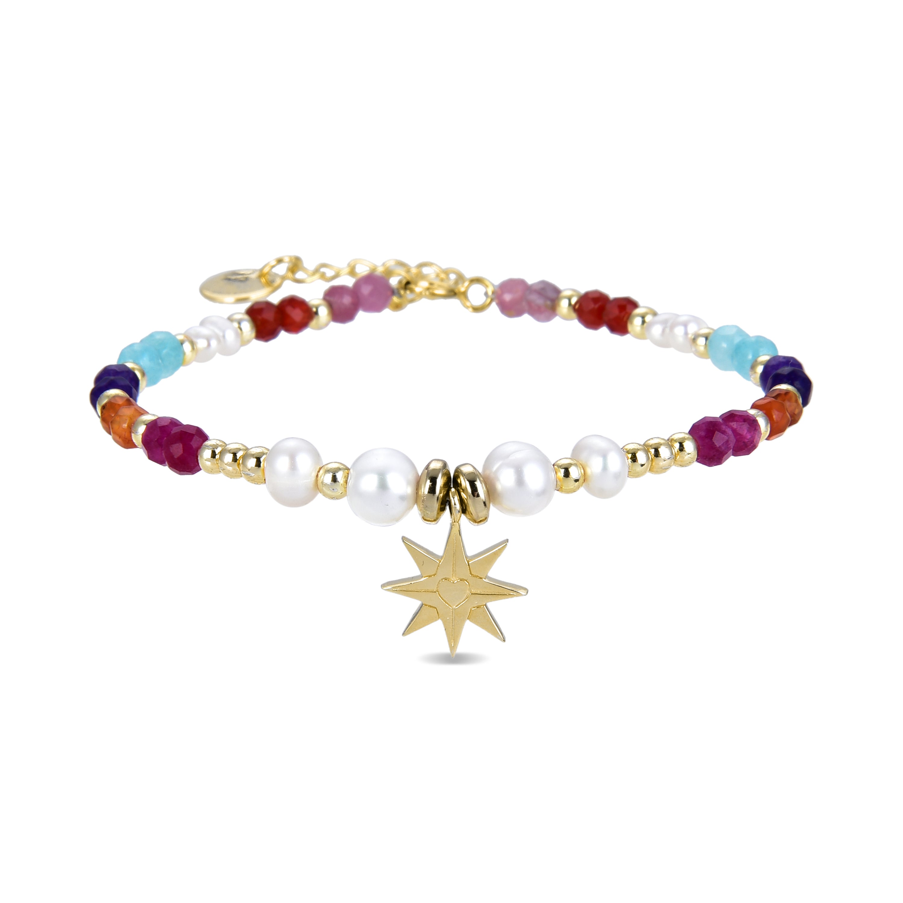 Pulsera de Plata de Ley 925 con Cristal Multicolor acabada en oro amarillo 18K - Shasha