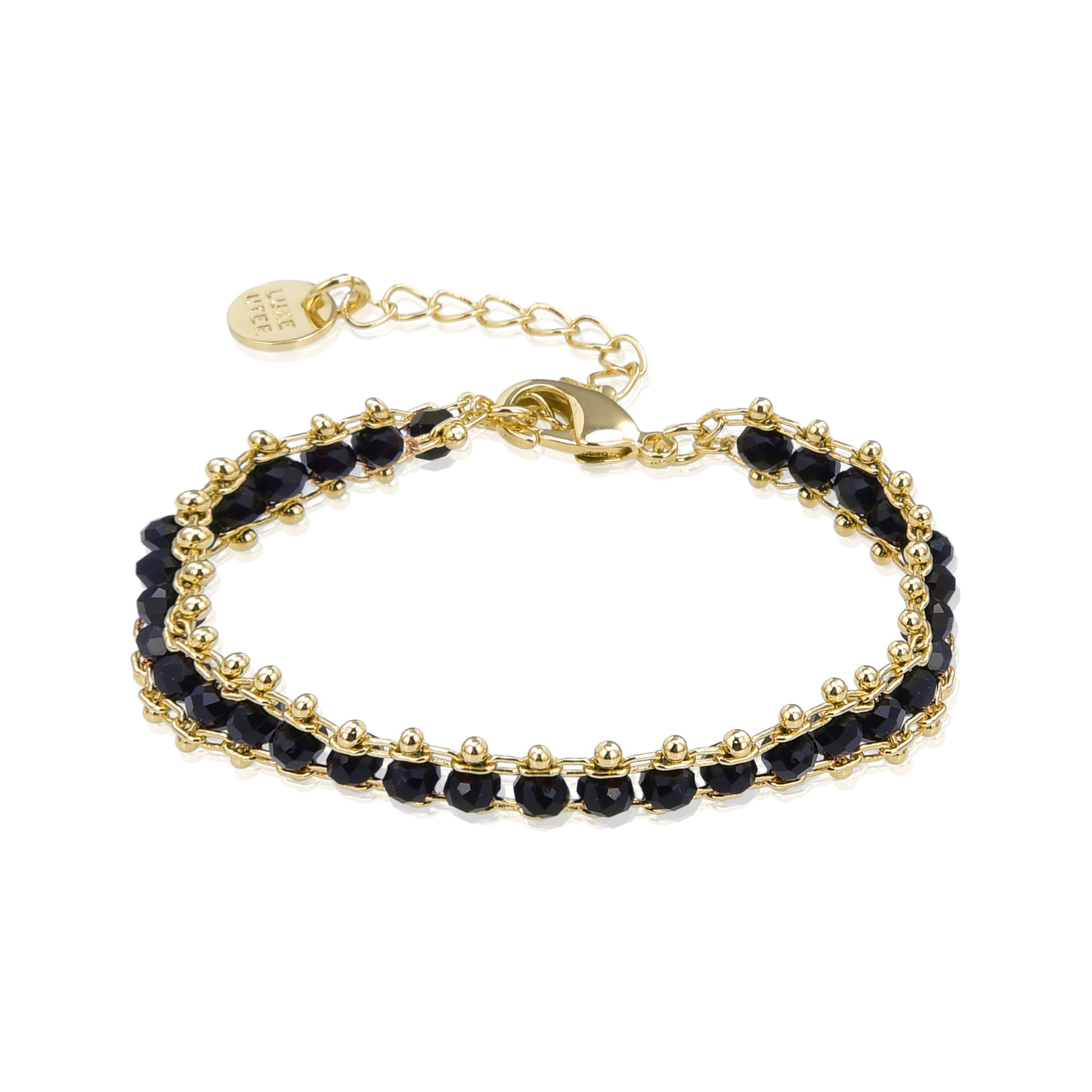 925er Sterlingsilberarmband mit schwarzem Kristall, vergoldet mit 18K Gelbgold - Lailai