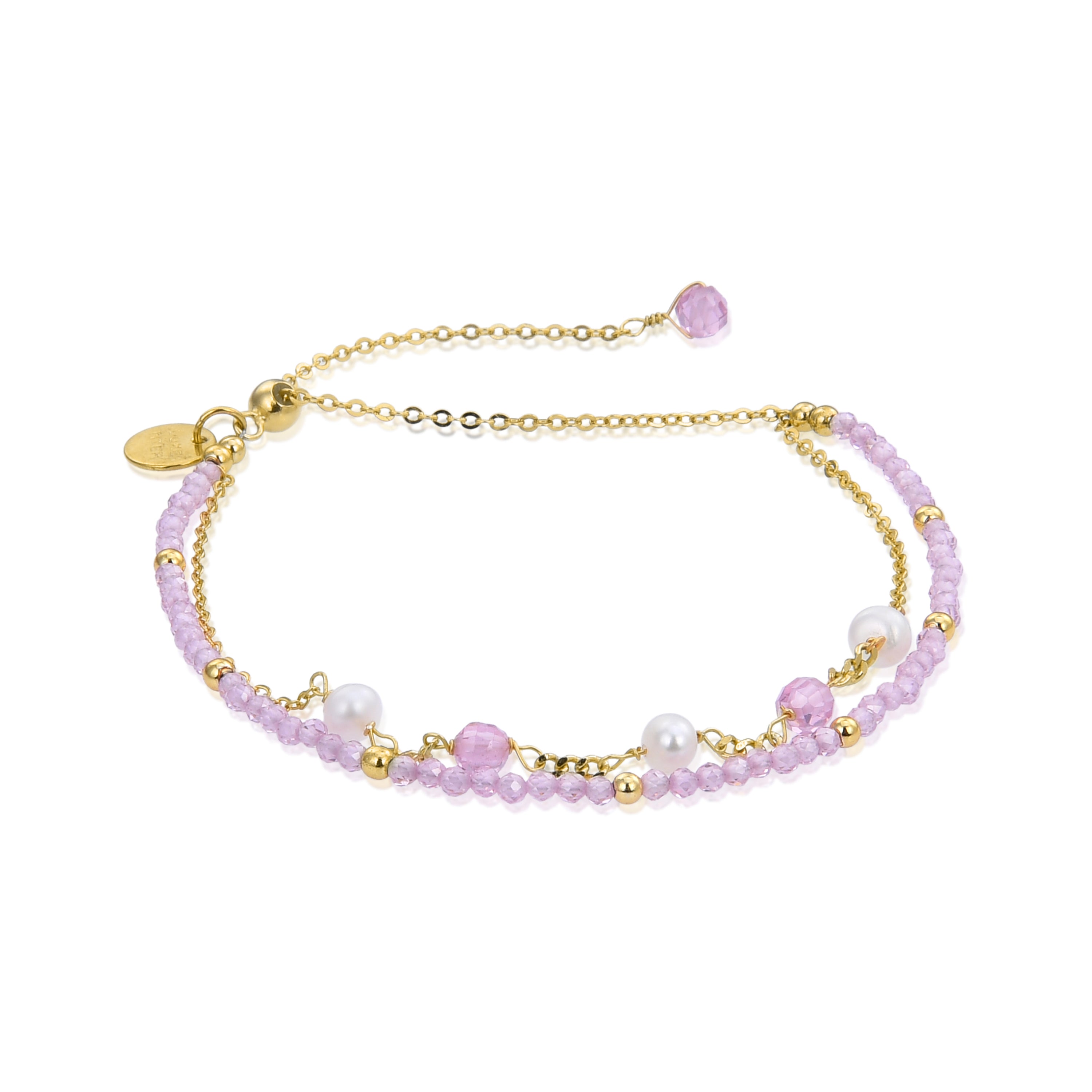 Pulsera de Plata de Ley 925 con Cristal Rosa acabada en oro amarillo 18K - Rius