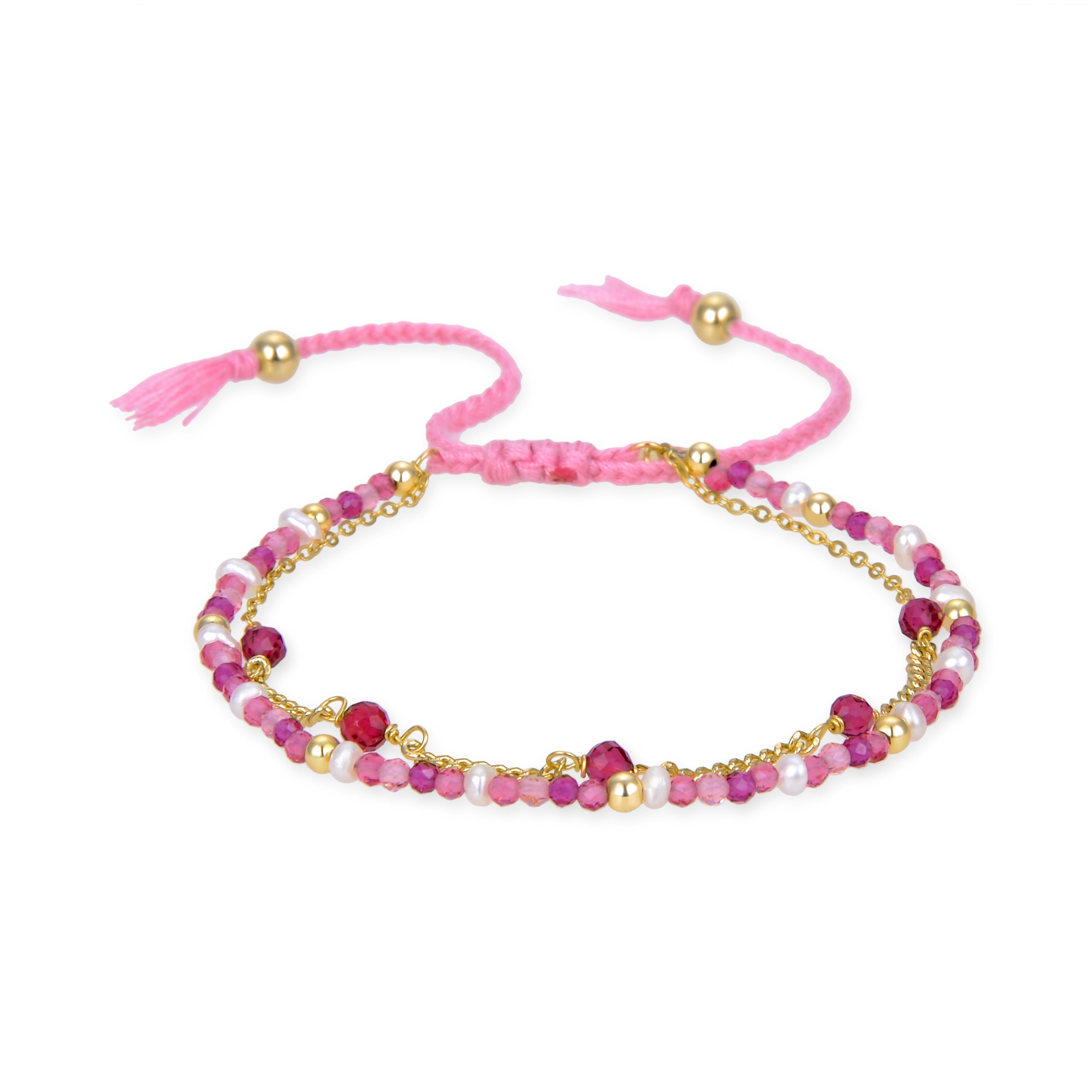 Pulsera de Plata de Ley 925 con Cristal Rosa acabada en oro amarillo 18K - Raknis