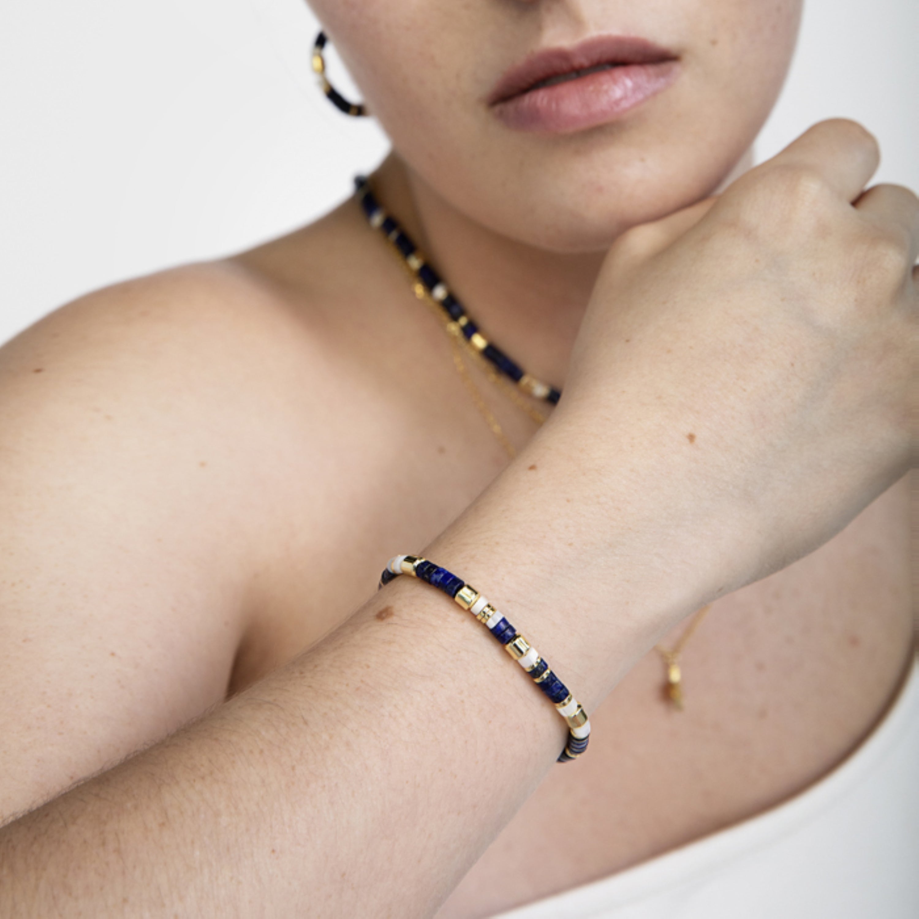 Pulsera de Plata de Ley 925 con Lapislazuli Natural acabada en oro amarillo 18K - Ihun