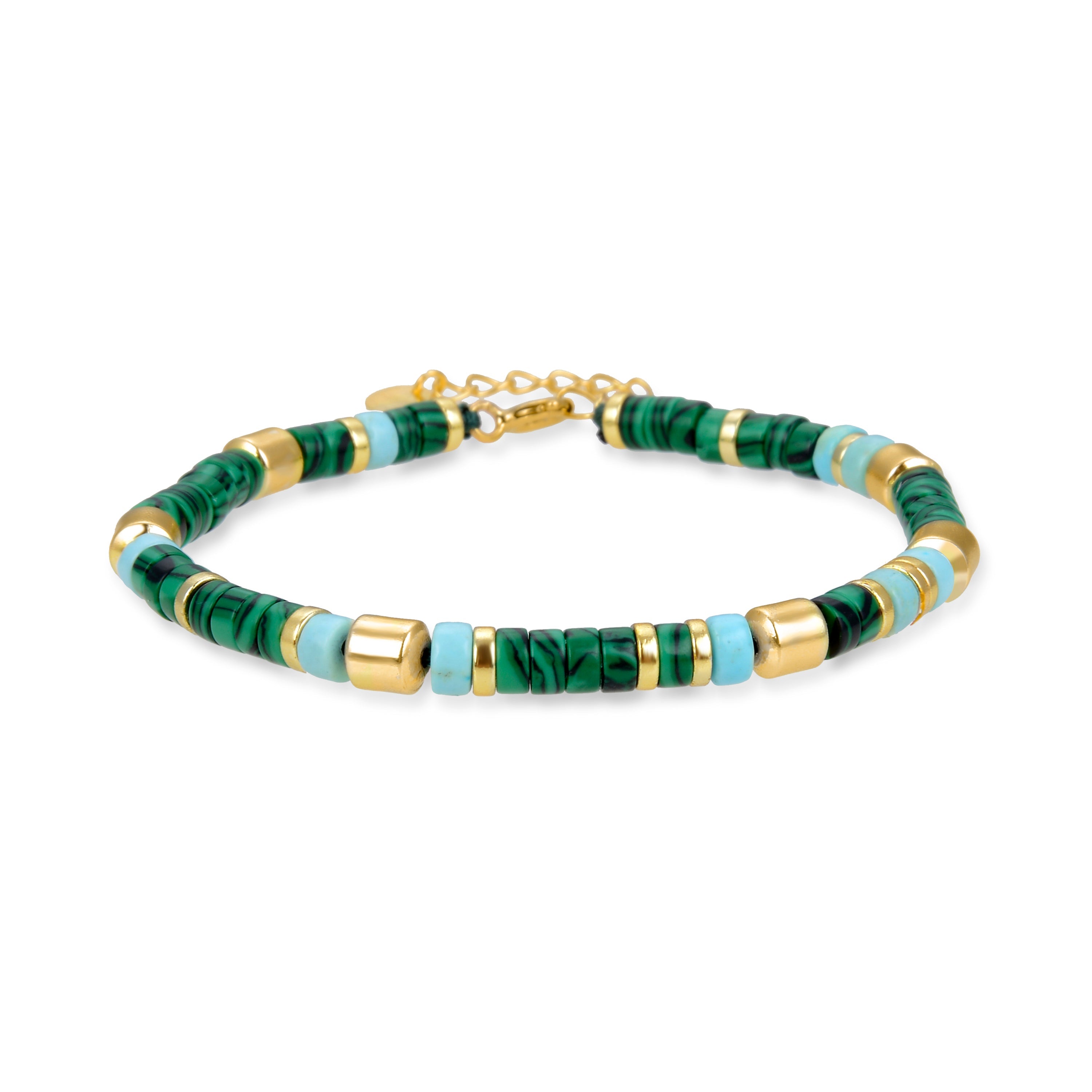 Bracciale in Argento Sterling 925 con Malachite rifinito in oro giallo 18K - Ihun