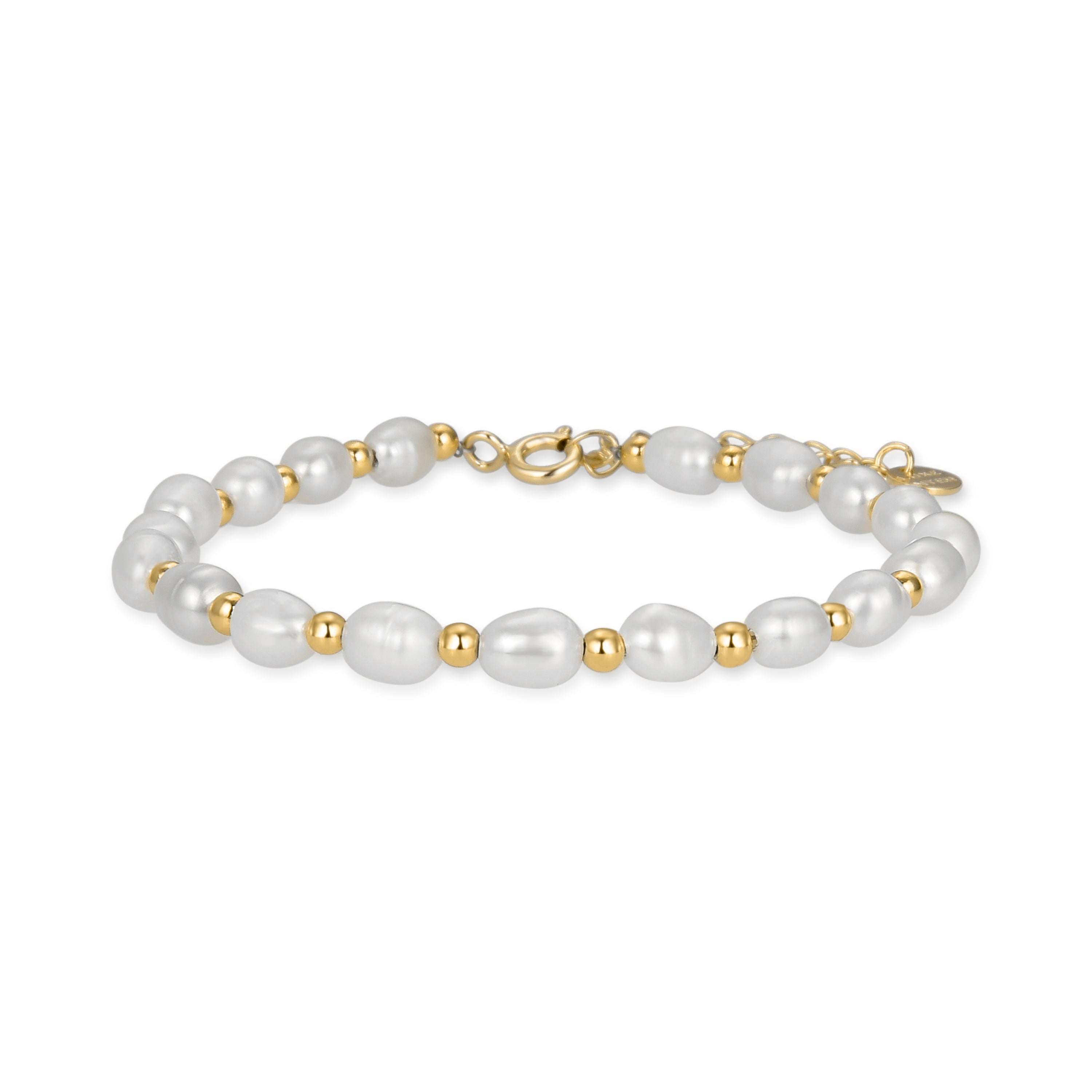 Bracciale in Argento Sterling 925 con Perla Bianca finito in oro giallo 18K - Zul