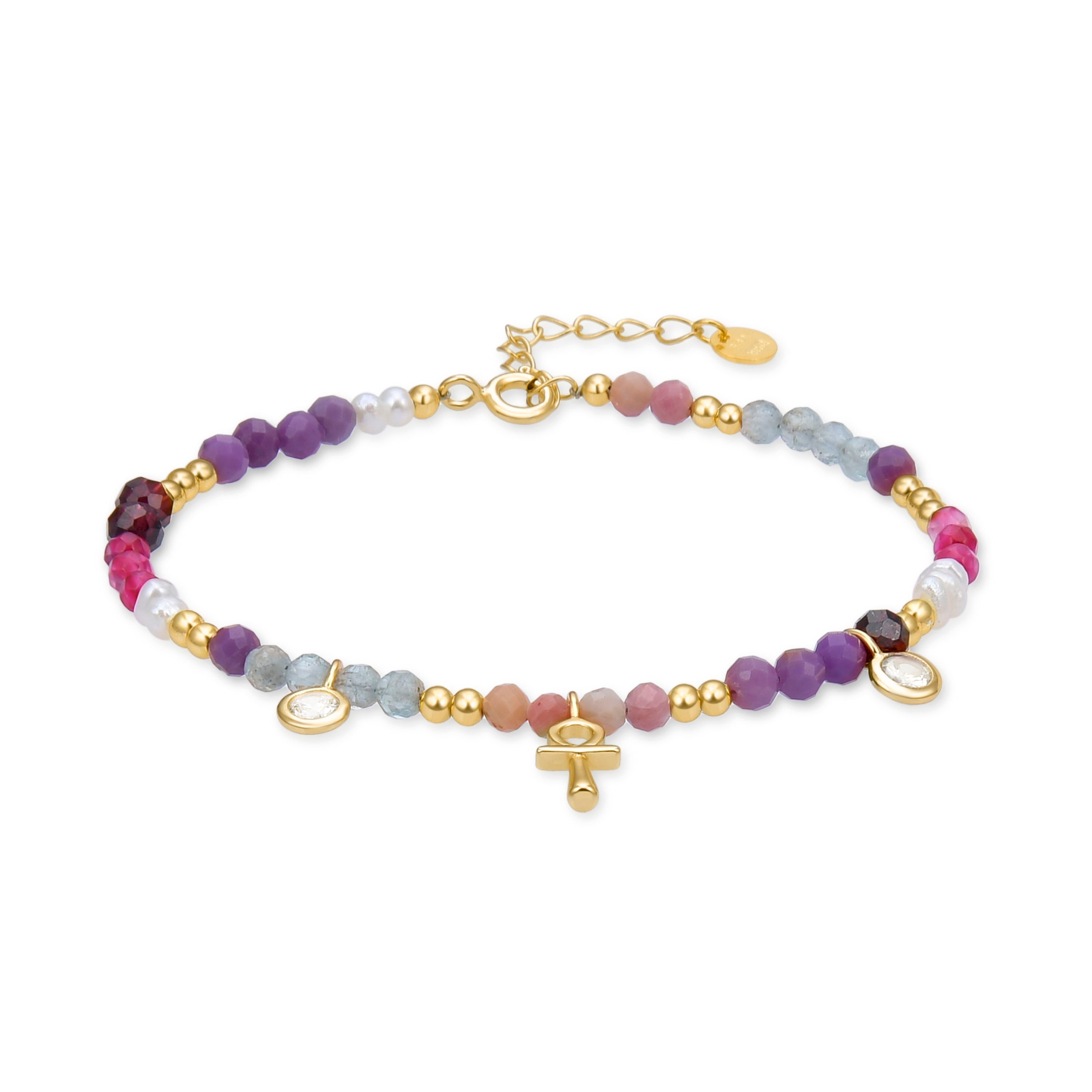 Pulsera de Plata de Ley 925 con Circonita Morganita acabada en oro amarillo 18K - Lalil