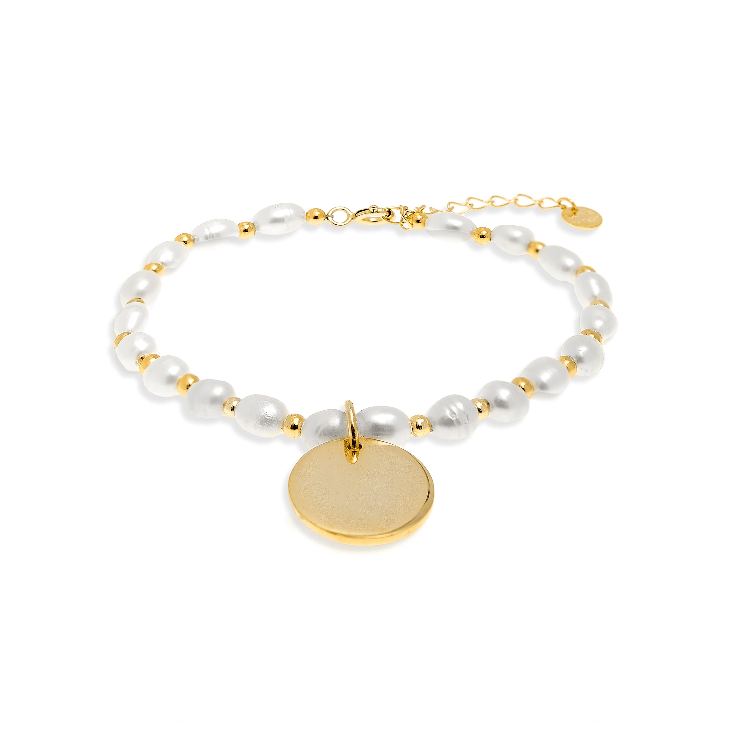 Bracciale in Argento Sterling 925 con Perla Bianca rifinito in oro giallo 18K - Mahi