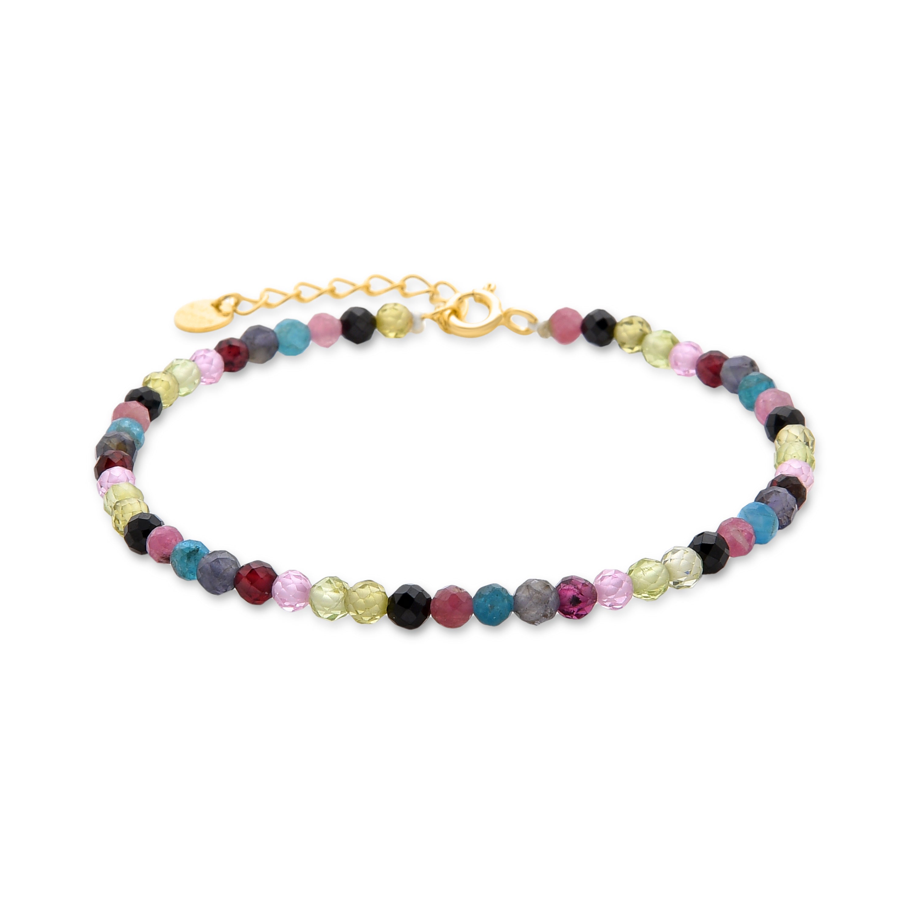 Bracciale in Argento Sterling 925 con Tormalina Multicolore rifinito in oro giallo 18K - Salblai