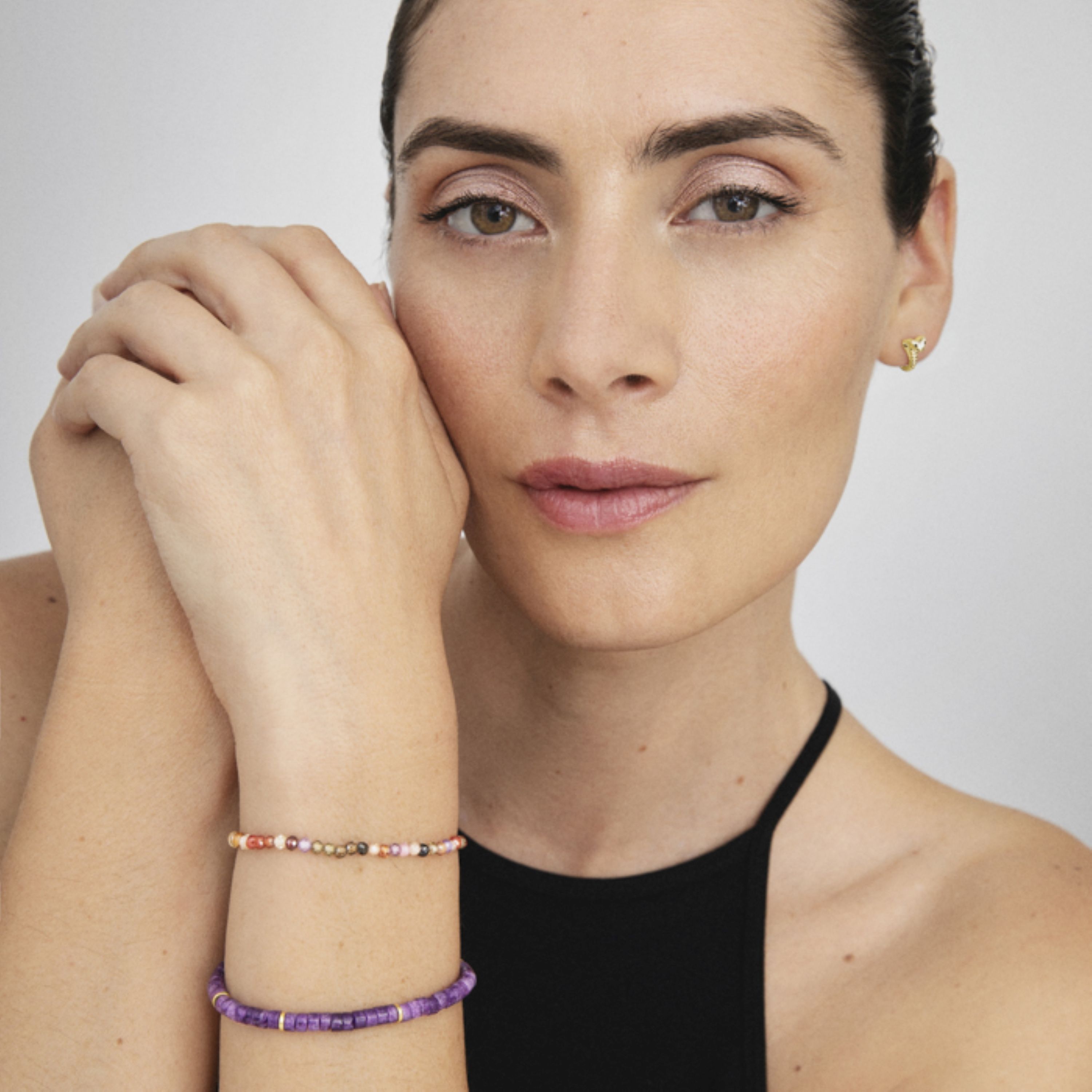 Pulsera de Plata de Ley 925 con Cristal Multicolor acabada en oro amarillo 18K - Ufela
