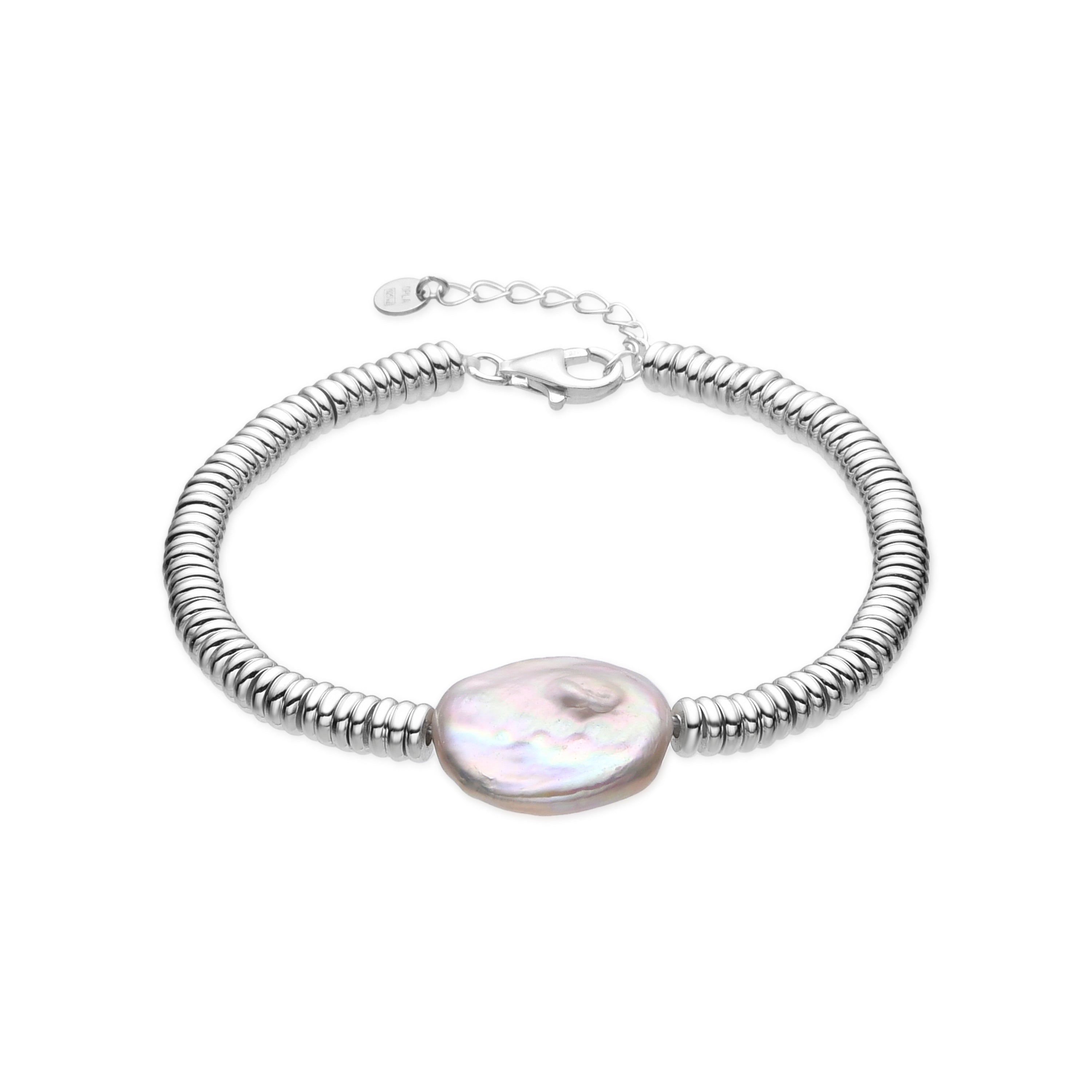 Pulsera de Plata de Ley 925 y Perla Blanca acabado rodio - Siever