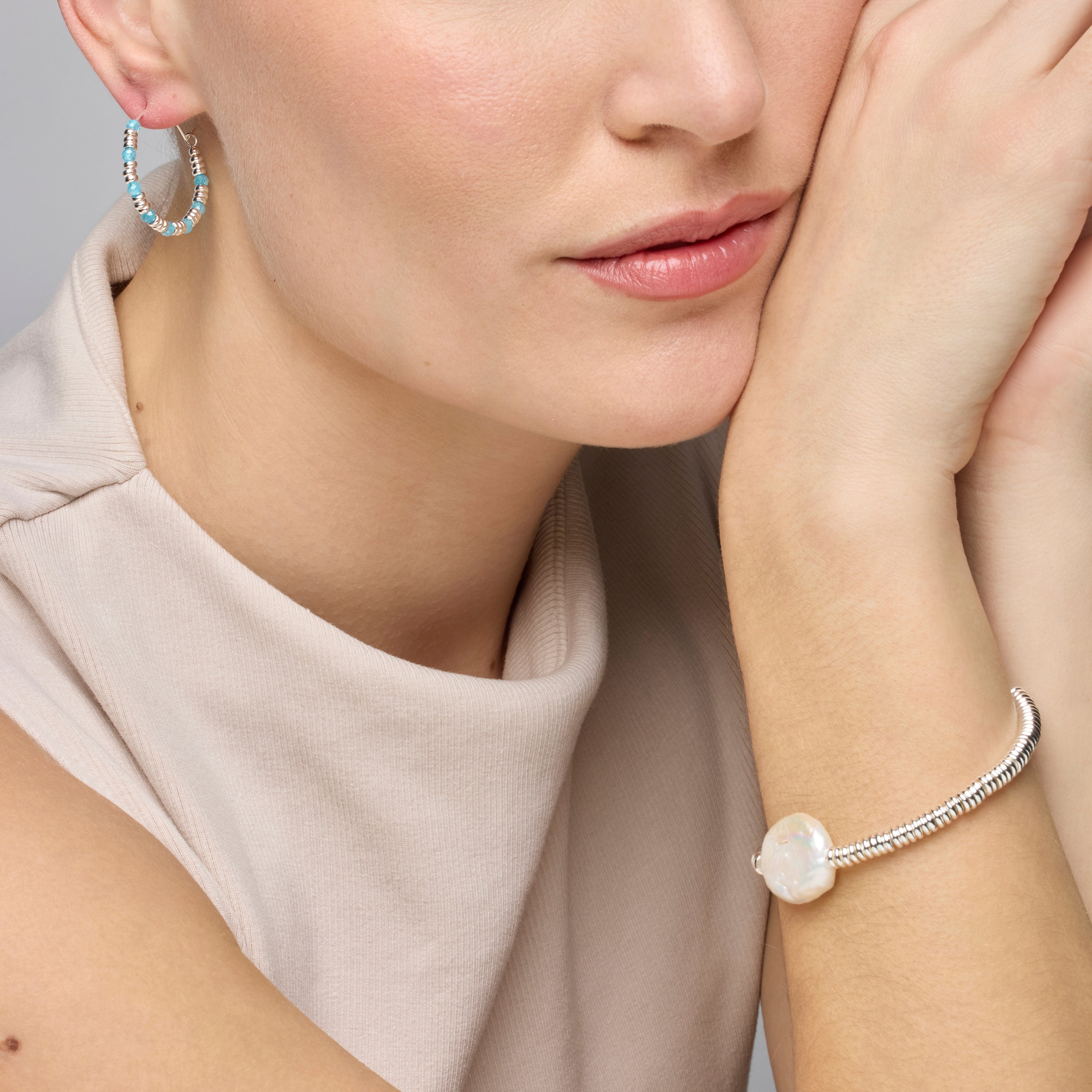 Pulsera de Plata de Ley 925 y Perla Blanca acabado rodio - Siever