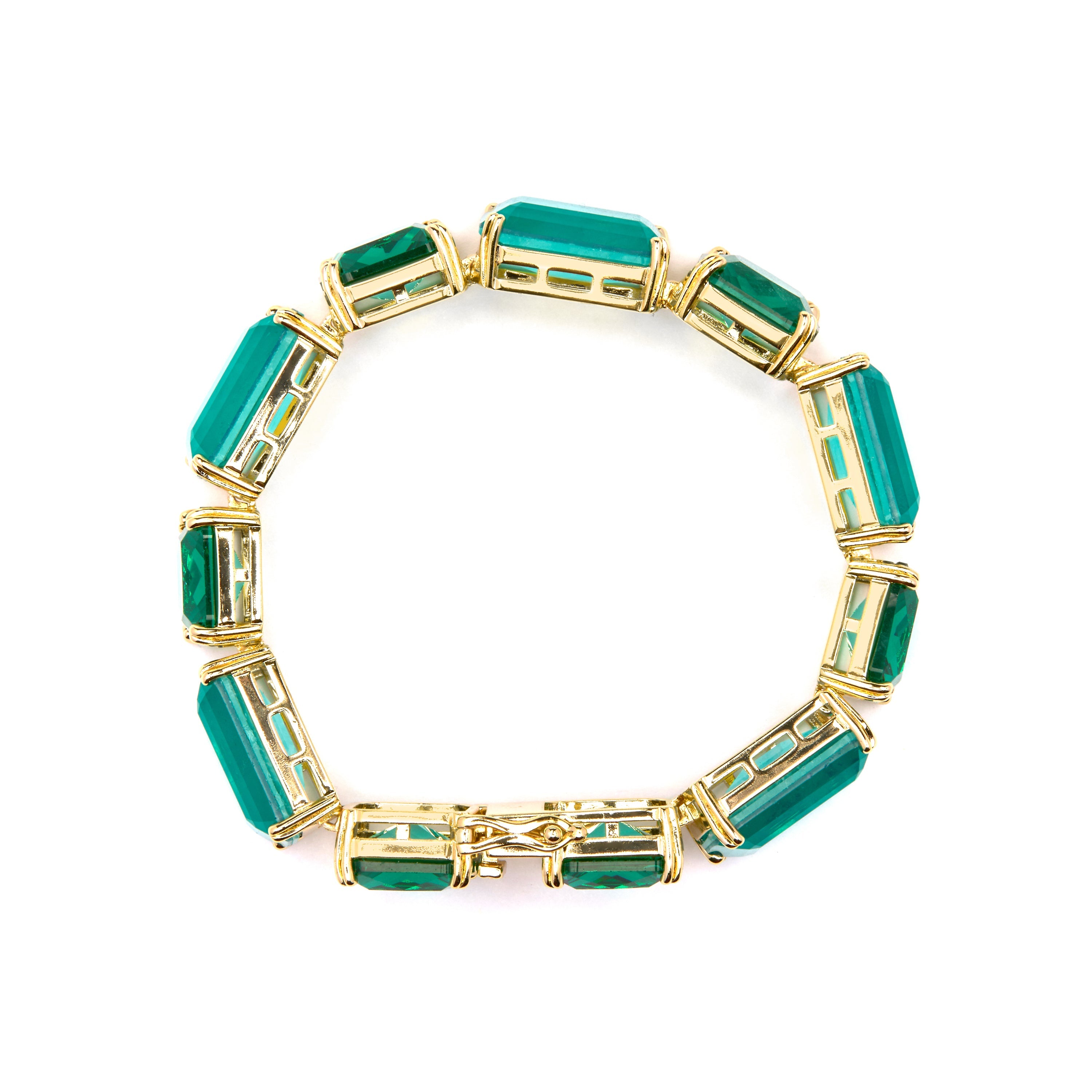 Pulsera de Plata de Ley 925 y Cuarzo Hidrotermal Verde Paraiba acabado oro amarillo de 18k - Lindrak