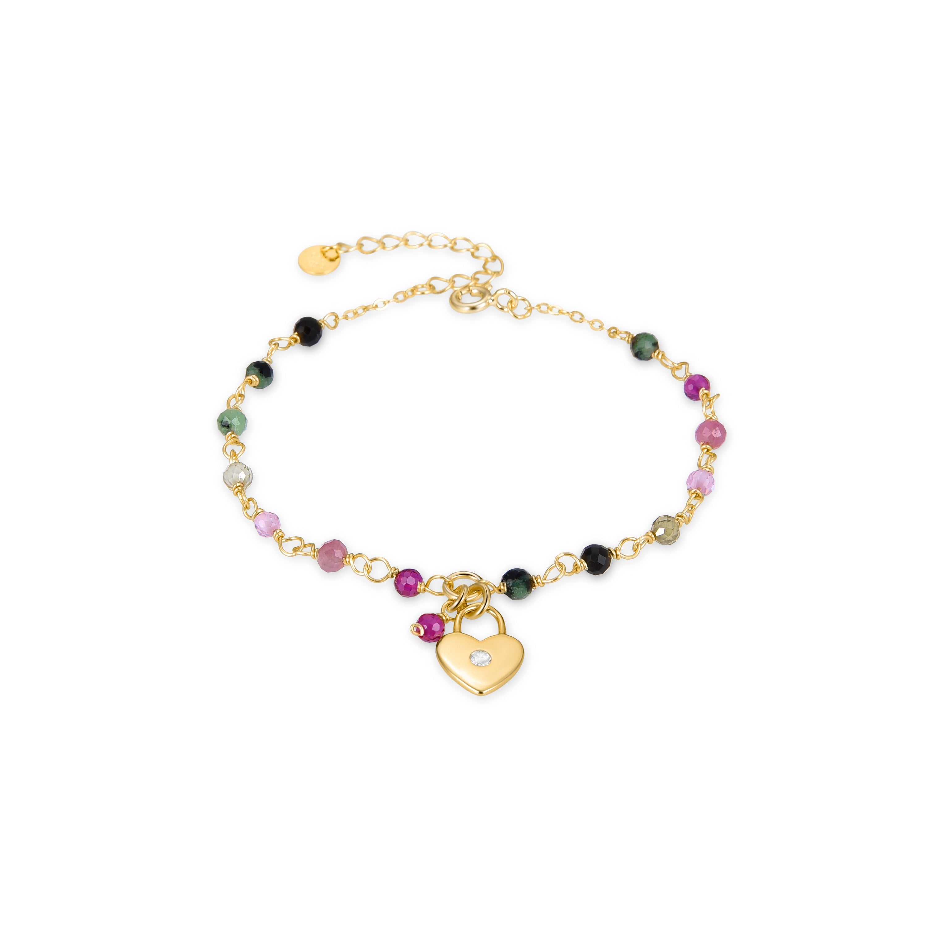 Pulsera de Plata de Ley 925 con Cristal Multicolor acabada en oro amarillo 18K - Dagni