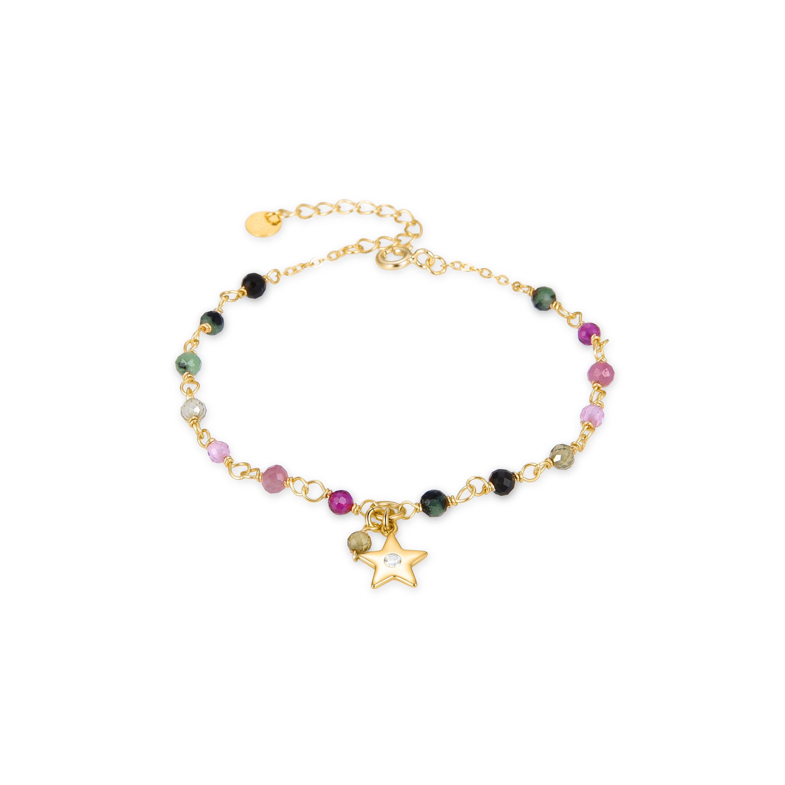 Pulsera de Plata de Ley 925 con Cristal Multicolor acabada en oro amarillo 18K - Suor