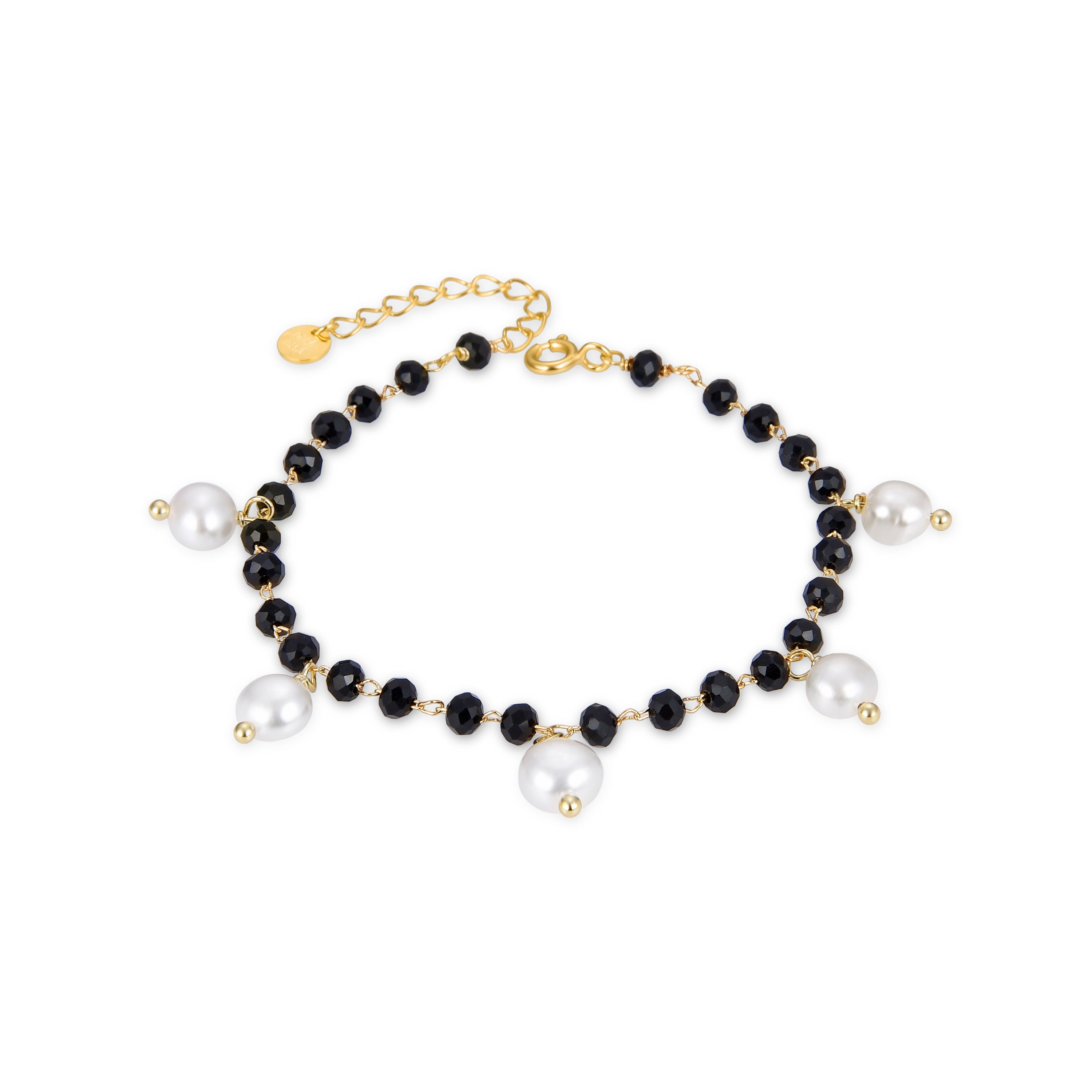 Pulsera de Plata de Ley 925 con Perla Blanca acabada en oro amarillo 18K - Seika