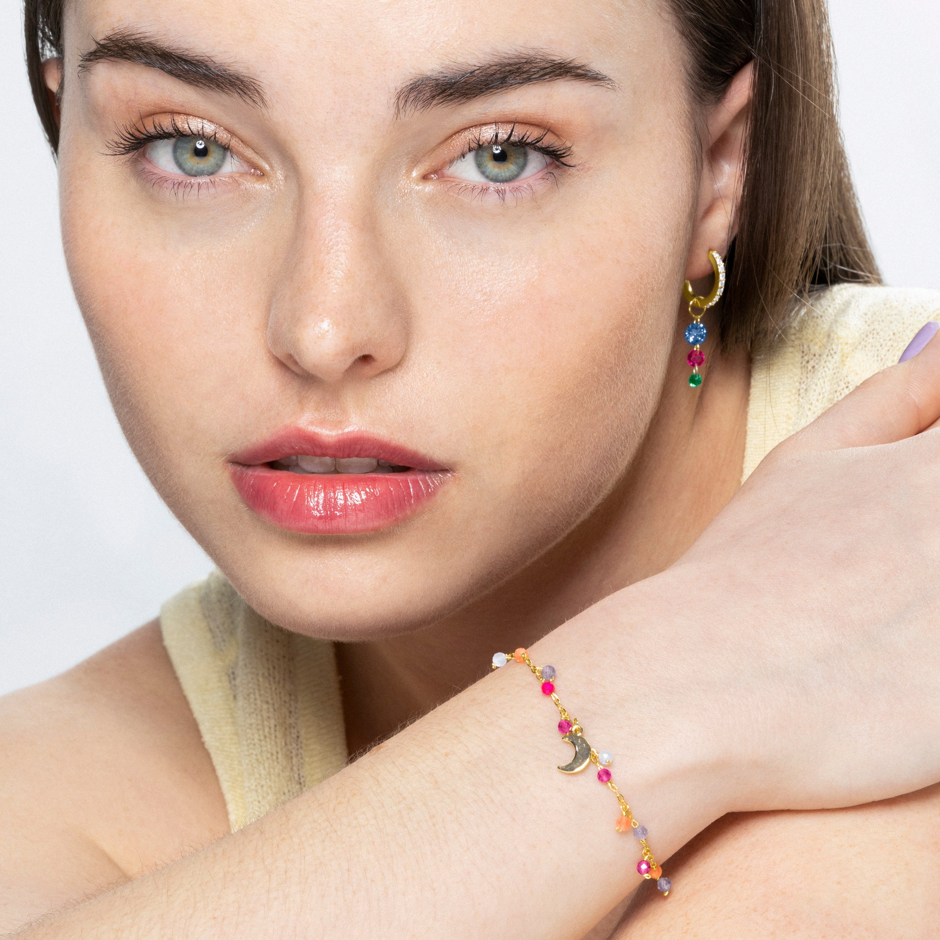 Pulsera de Plata de Ley 925 con Cristal Multicolor acabada en oro amarillo 18K - Tryx