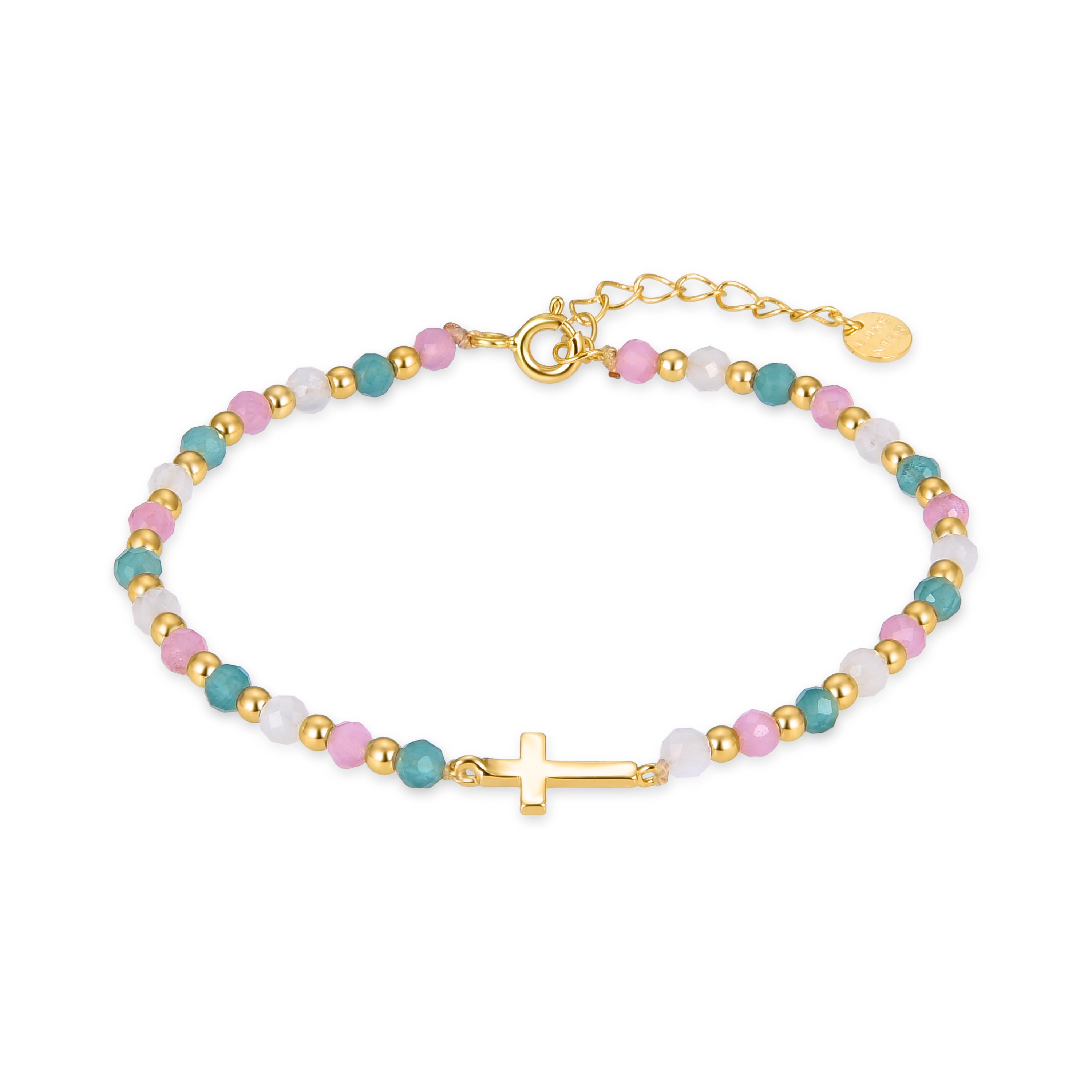 925er Sterling Silberarmband mit mehrfarbigem Kristall, vergoldet mit 18K Gelbgold - Liwa