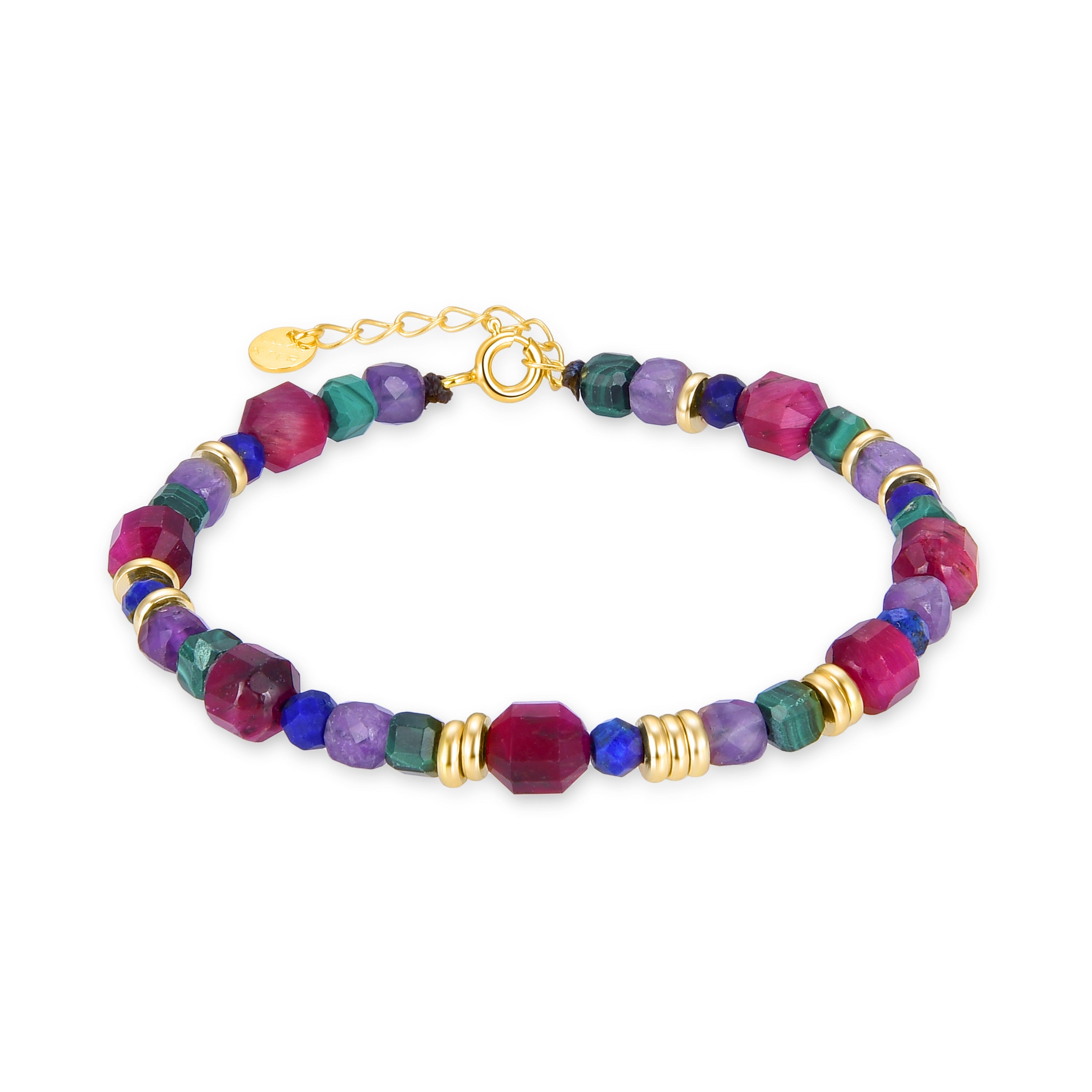 Pulsera de Plata de Ley 925 con Multicolor Piedra Natural acabada en oro amarillo 18K - Asela