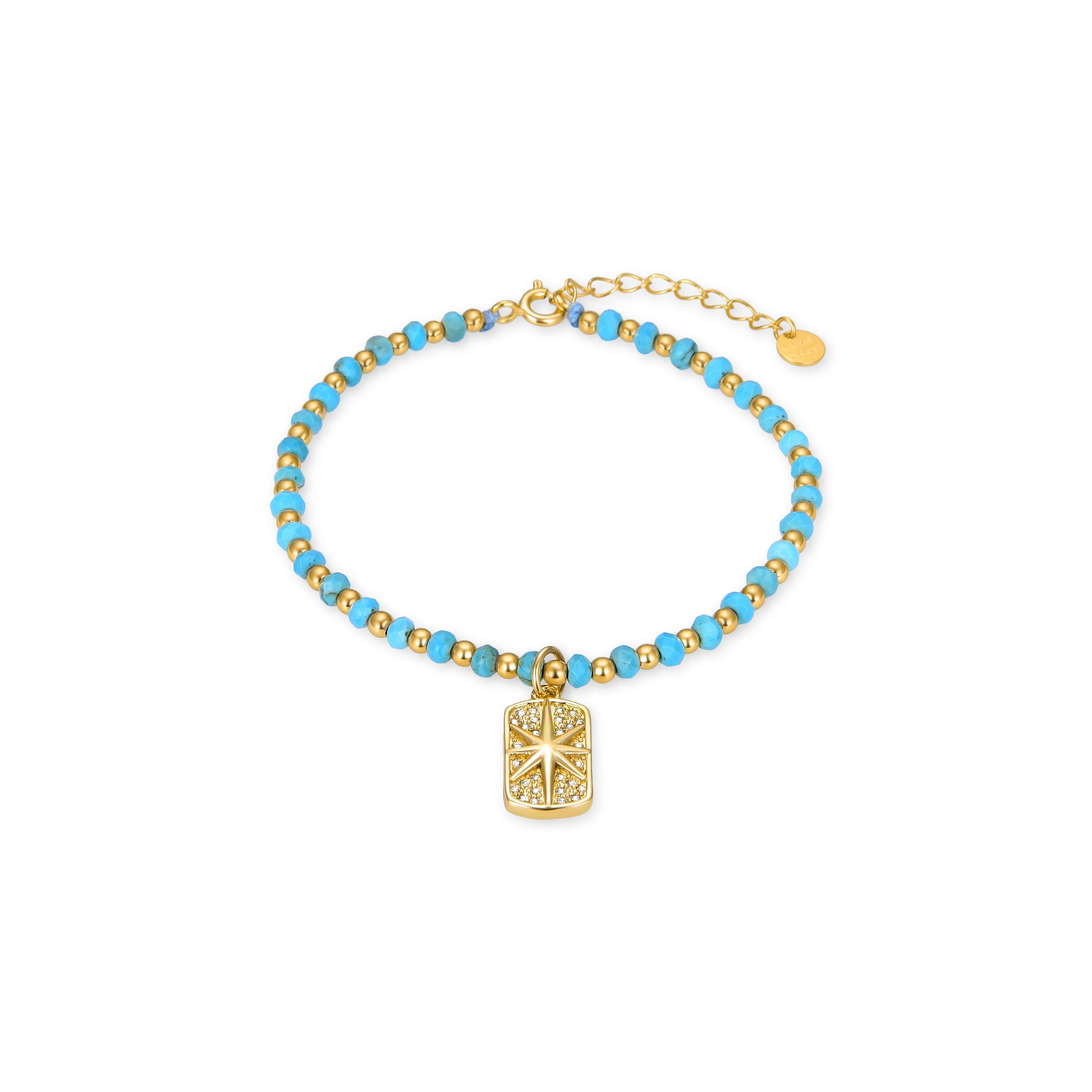 Bracciale in Argento Sterling 925 con Turchese finito in oro giallo 18K - Dasyi