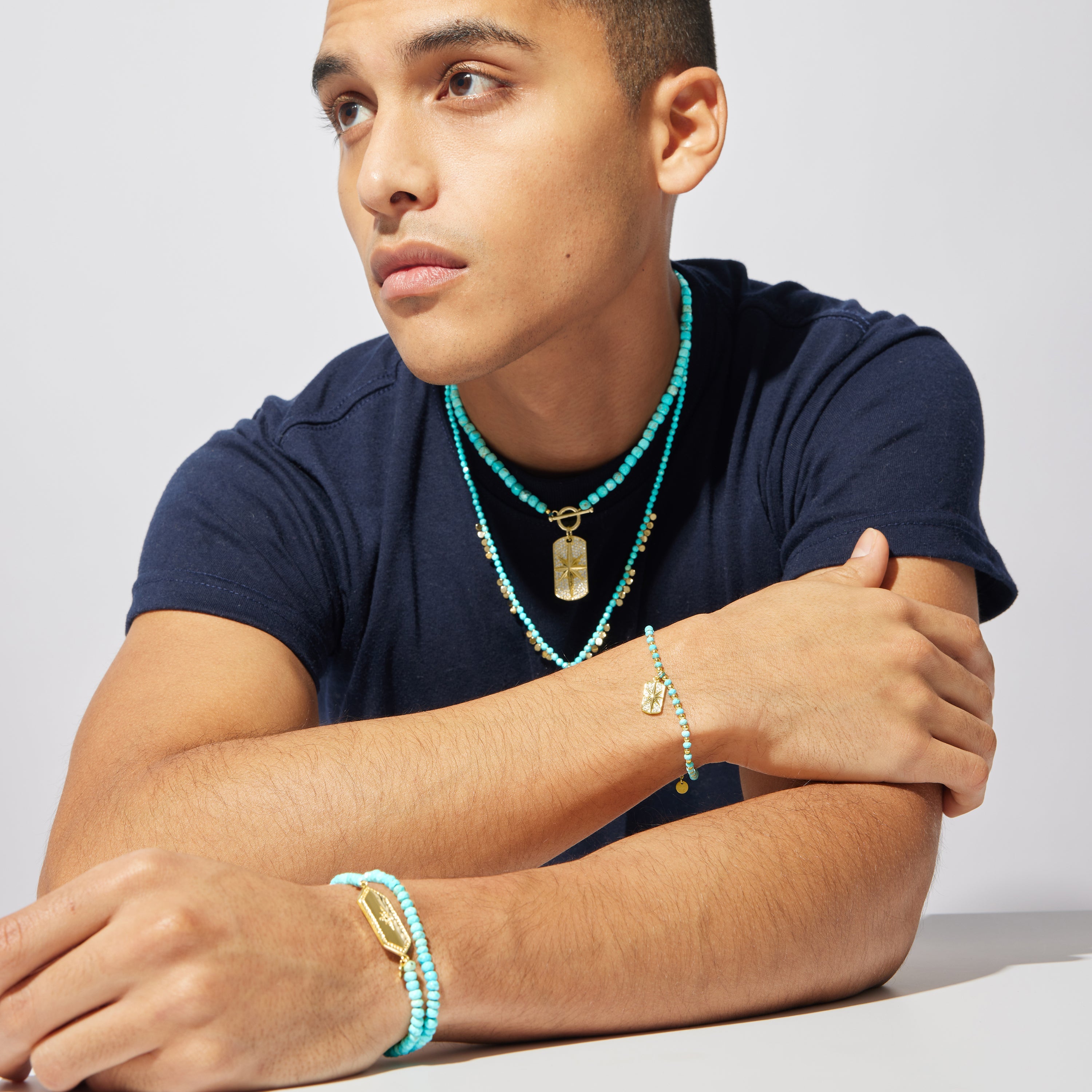 Bracciale in Argento Sterling 925 con Turchese finito in oro giallo 18K - Dasyi