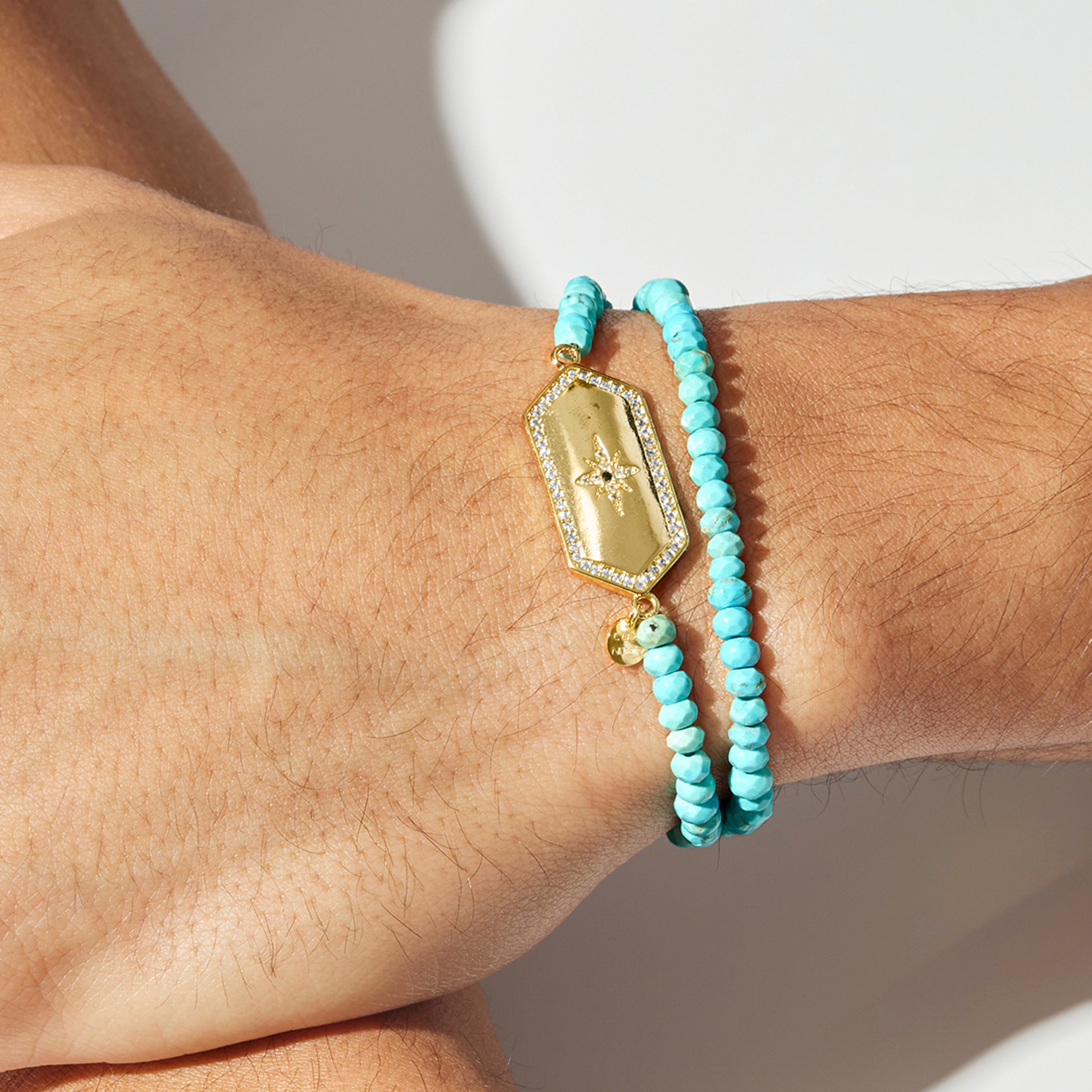 Bracciale in Argento Sterling 925 con Turchese finito in oro giallo 18K - Mvoga