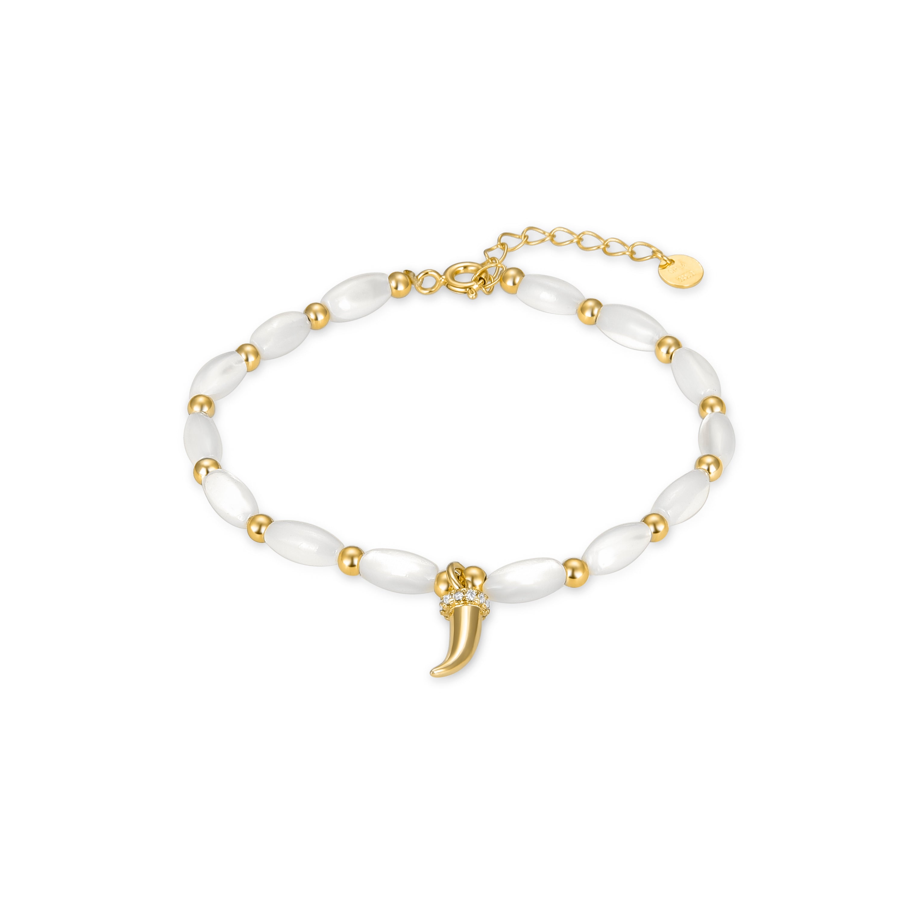Bracciale in Argento Sterling 925 con Madreperla Bianca rifinito in oro giallo 18K - Syme