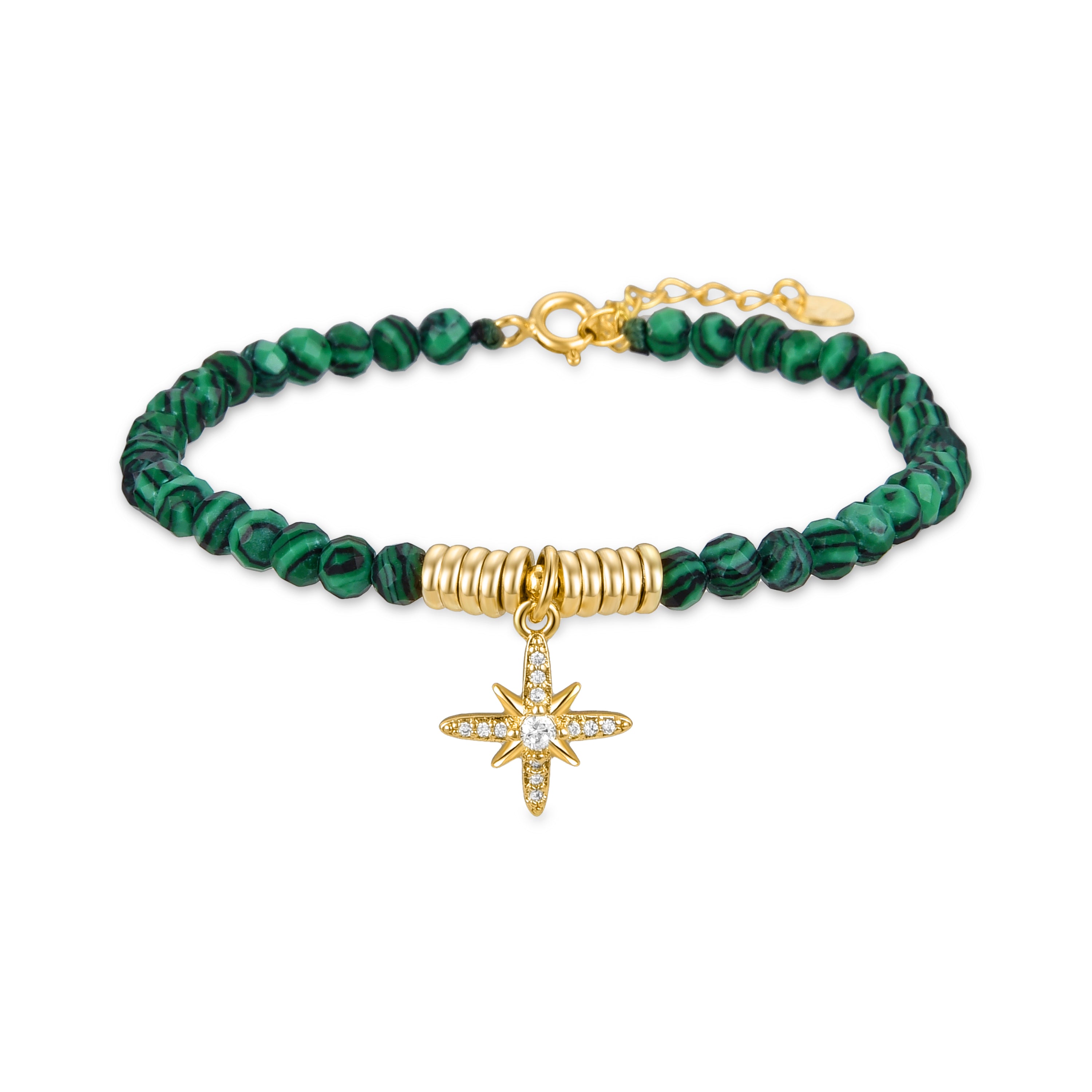 Pulsera de Plata de Ley 925 con Malaquita acabada en oro amarillo 18K - Locare