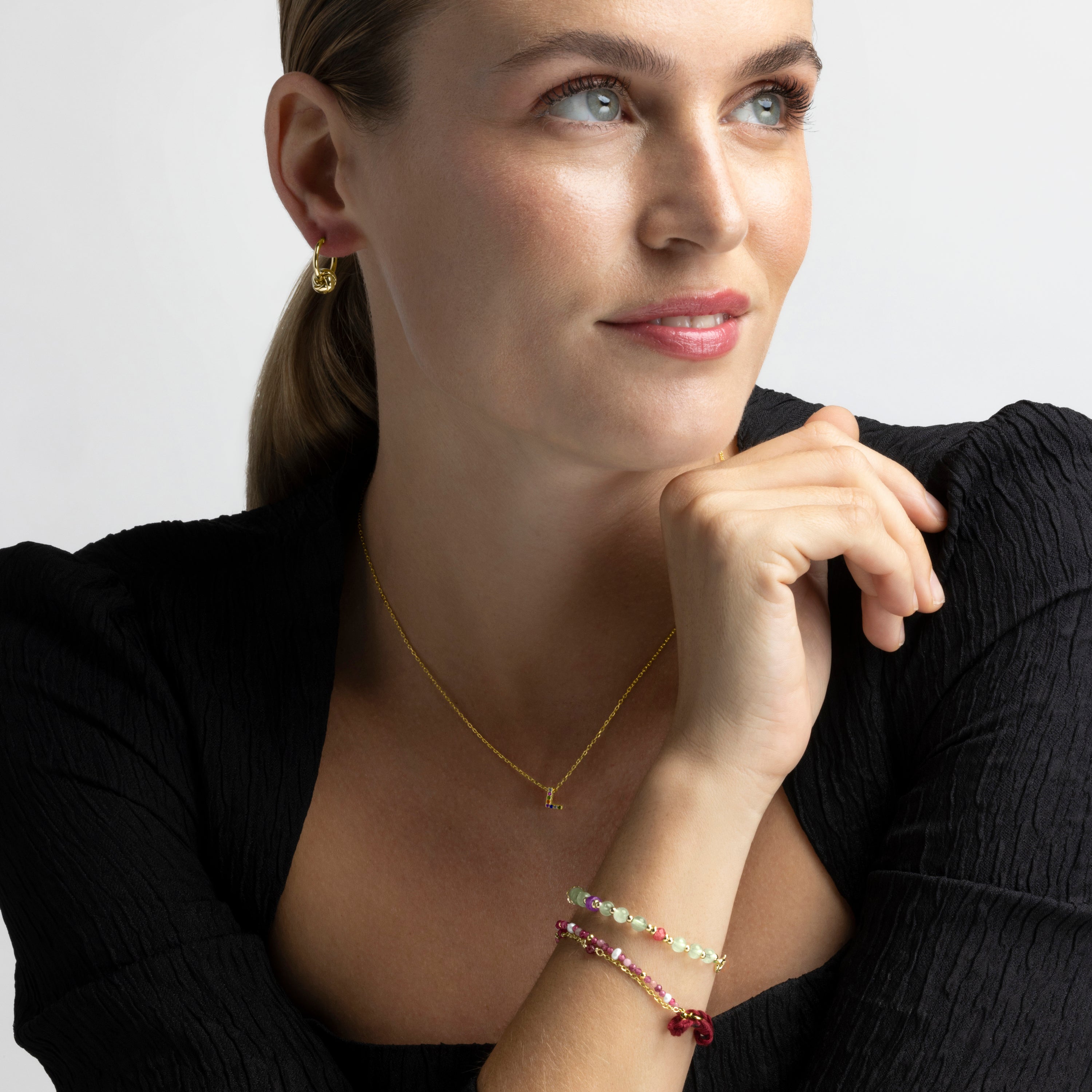 Bracciale in Argento Sterling 925 con Prehenite finito in oro giallo 18K - Rilxi