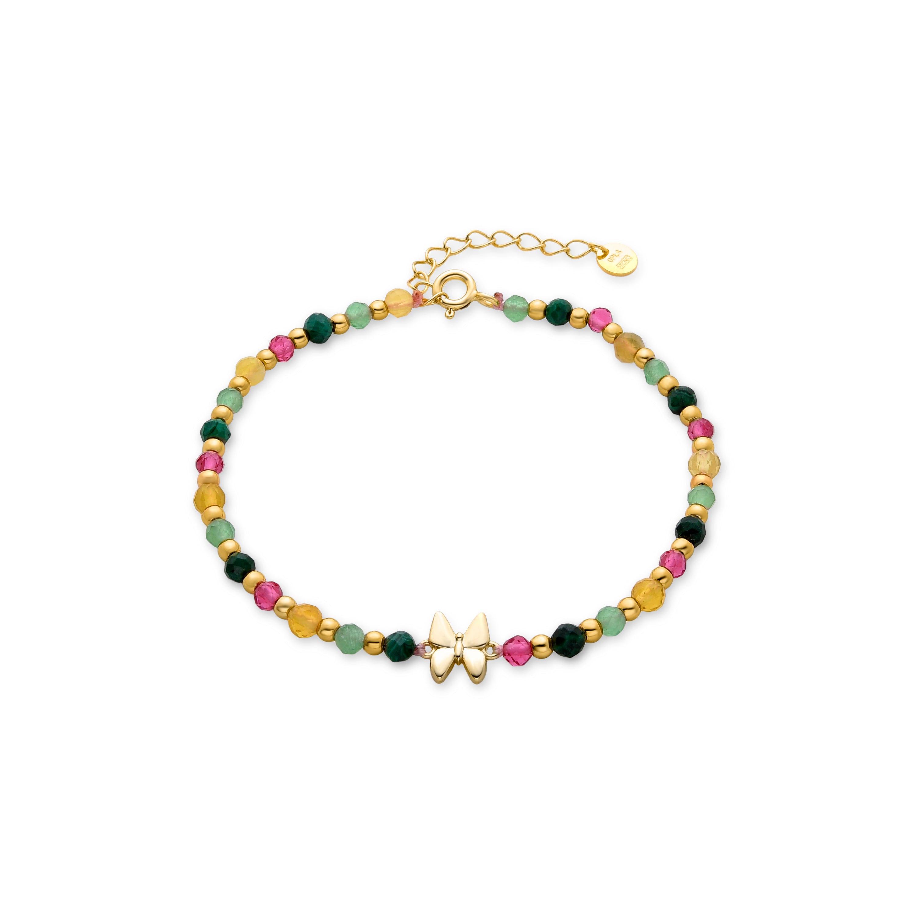 Pulsera de Plata de Ley 925 con Cristal Verde acabada en oro amarillo 18K - Mariposa