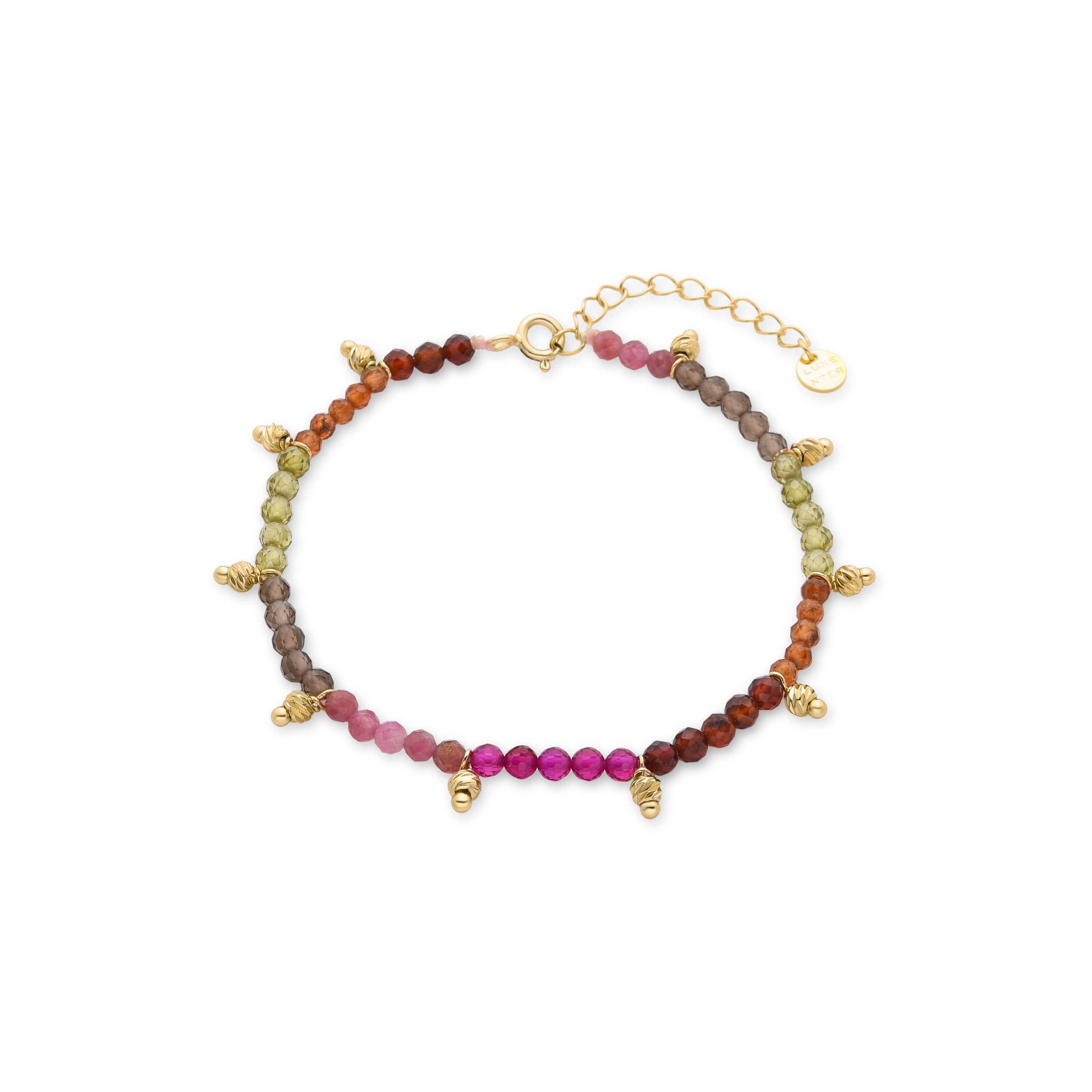Pulsera de Plata de Ley 925 con Cristal Multicolor acabada en oro amarillo 18K - Noi