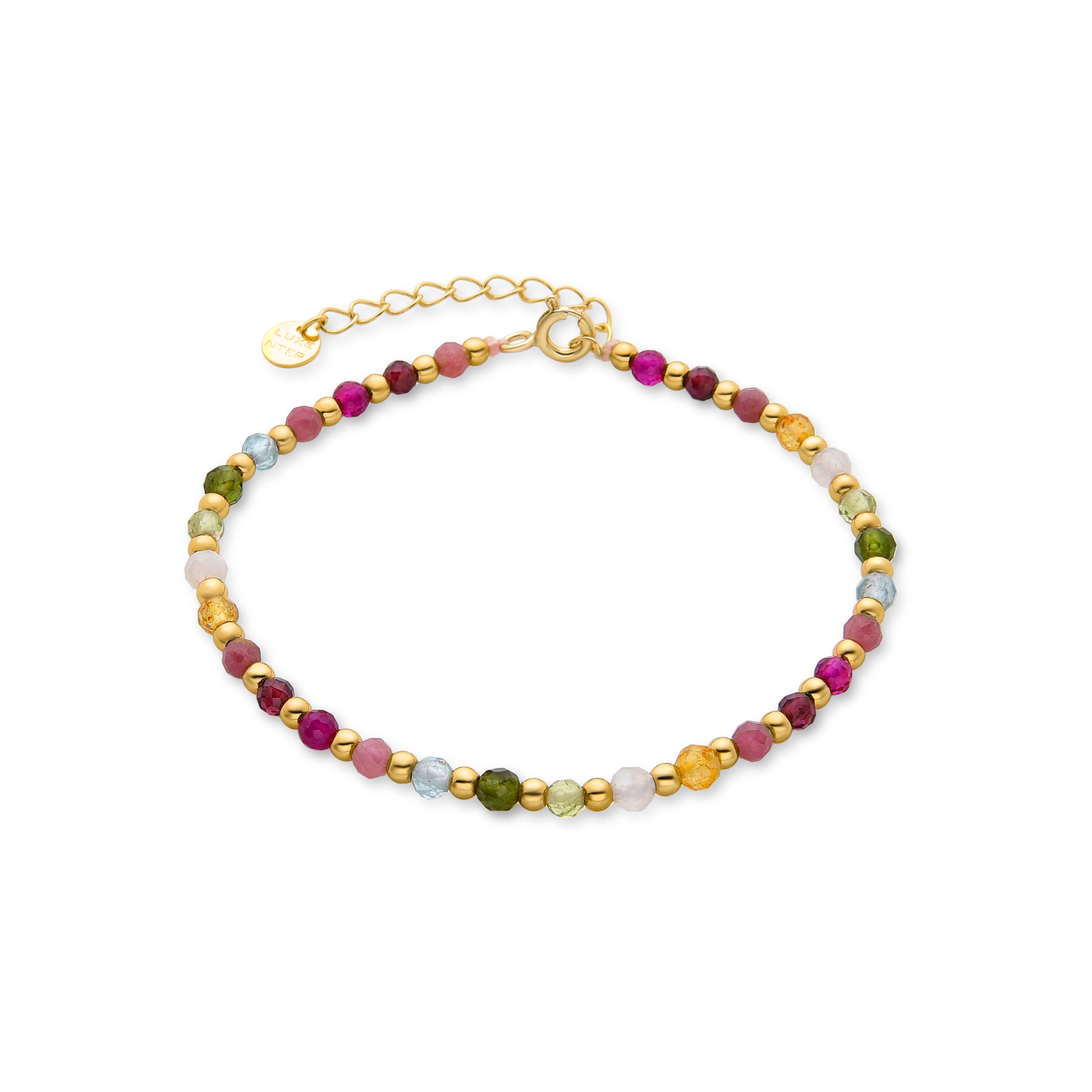 925er Sterling Silberarmband mit mehrfarbigem Kristall, vergoldet mit 18K Gelbgold - Dirrim