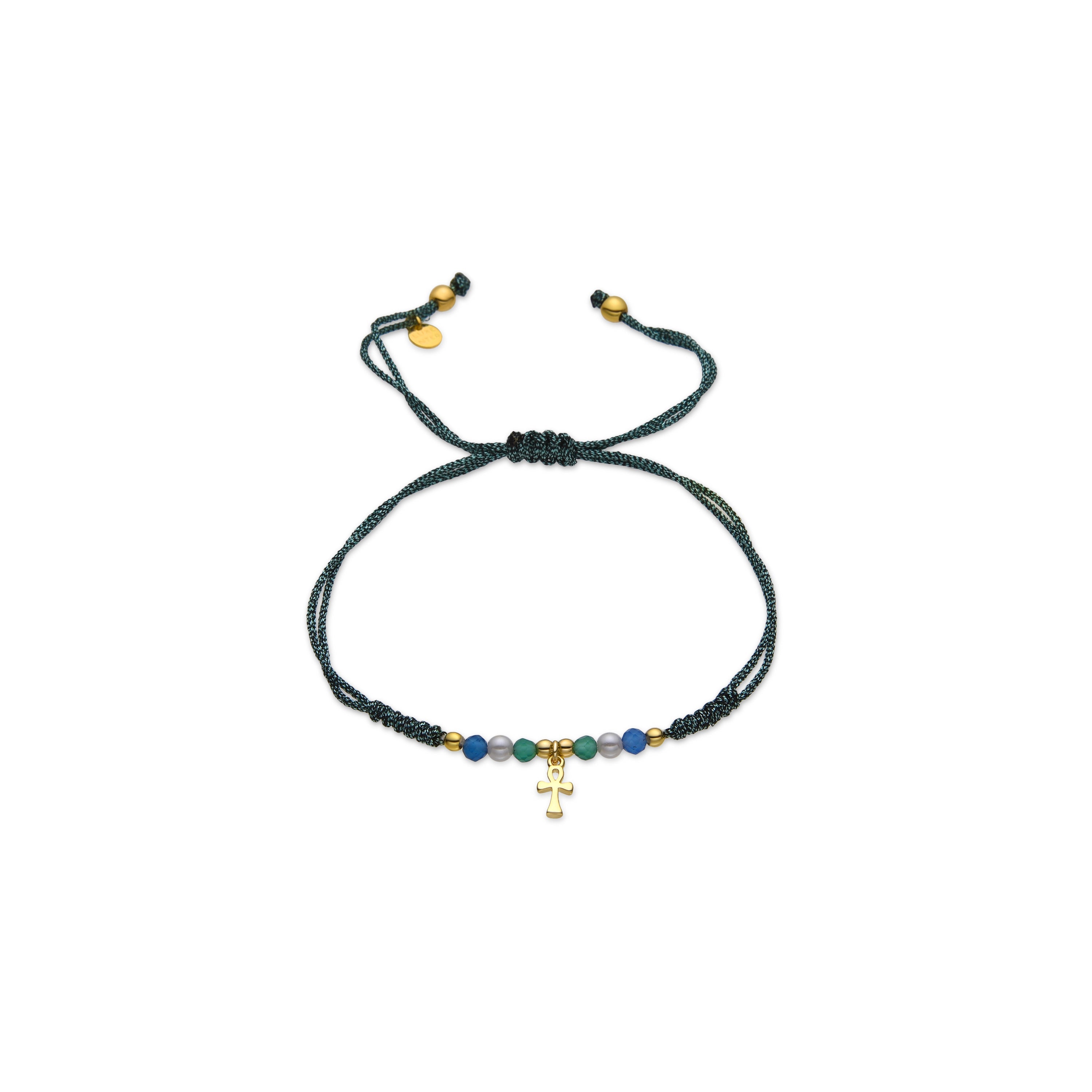 Pulsera de Plata de Ley 925 y Cristal Azul Oscuro acabado oro 18k - Kalau