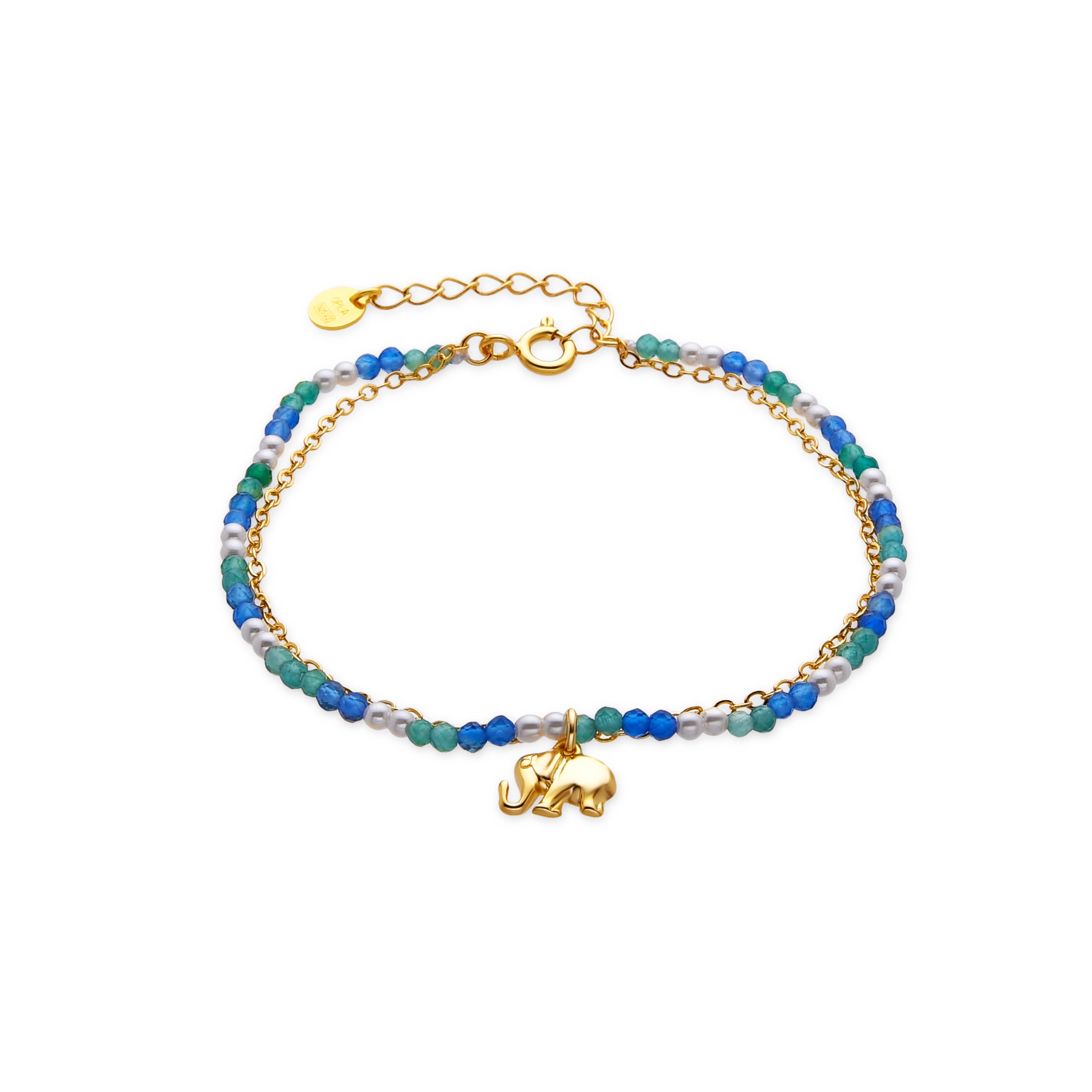 Pulsera de Plata de Ley 925 y Cristal Azul Oscuro acabado oro 18k - Dirhum
