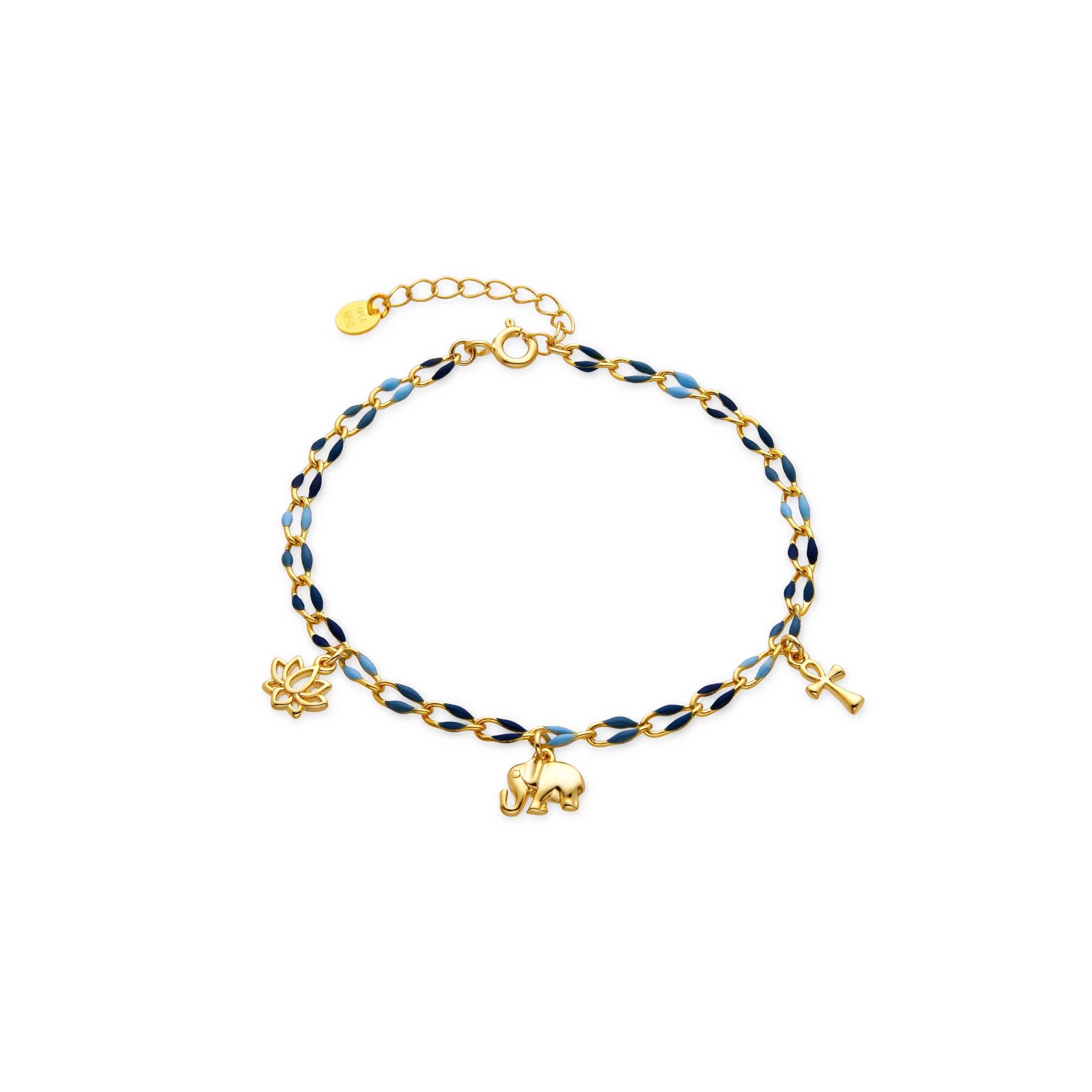 Pulsera de Plata de Ley 925 y Lacado Azul acabado oro 18k - Shione
