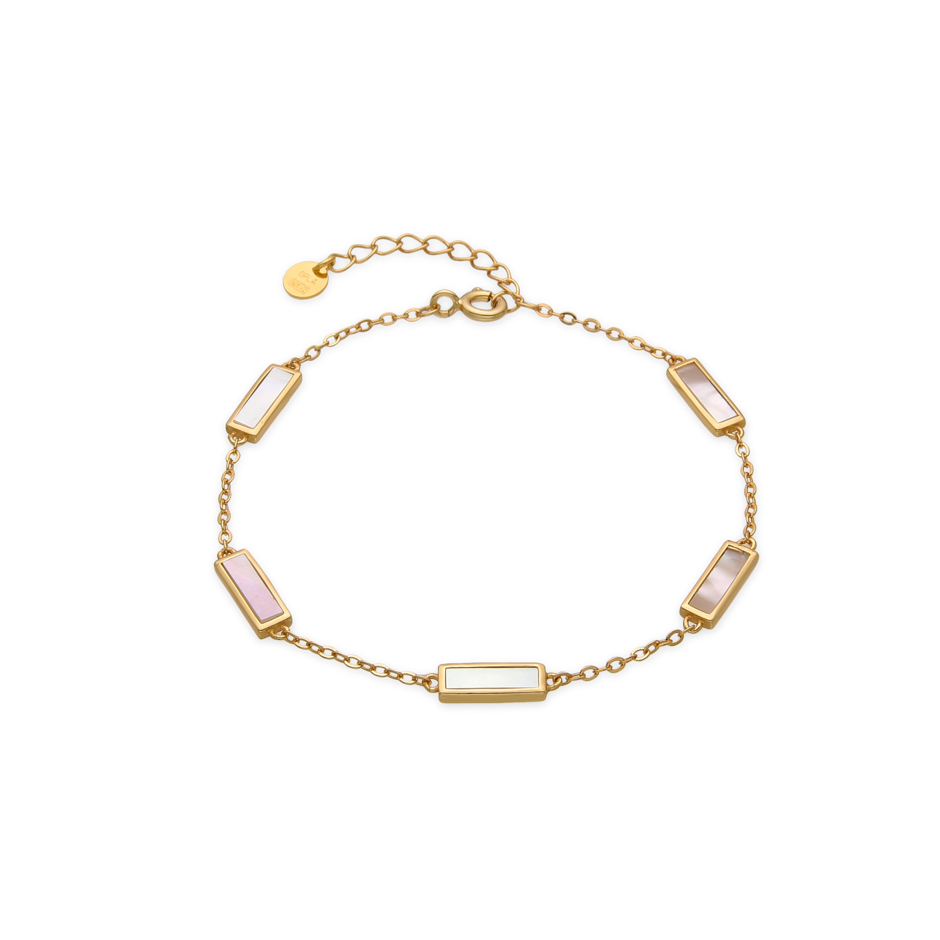 Pulsera de Plata de Ley 925 y Madreperla Blanca acabado oro 18k - Limy