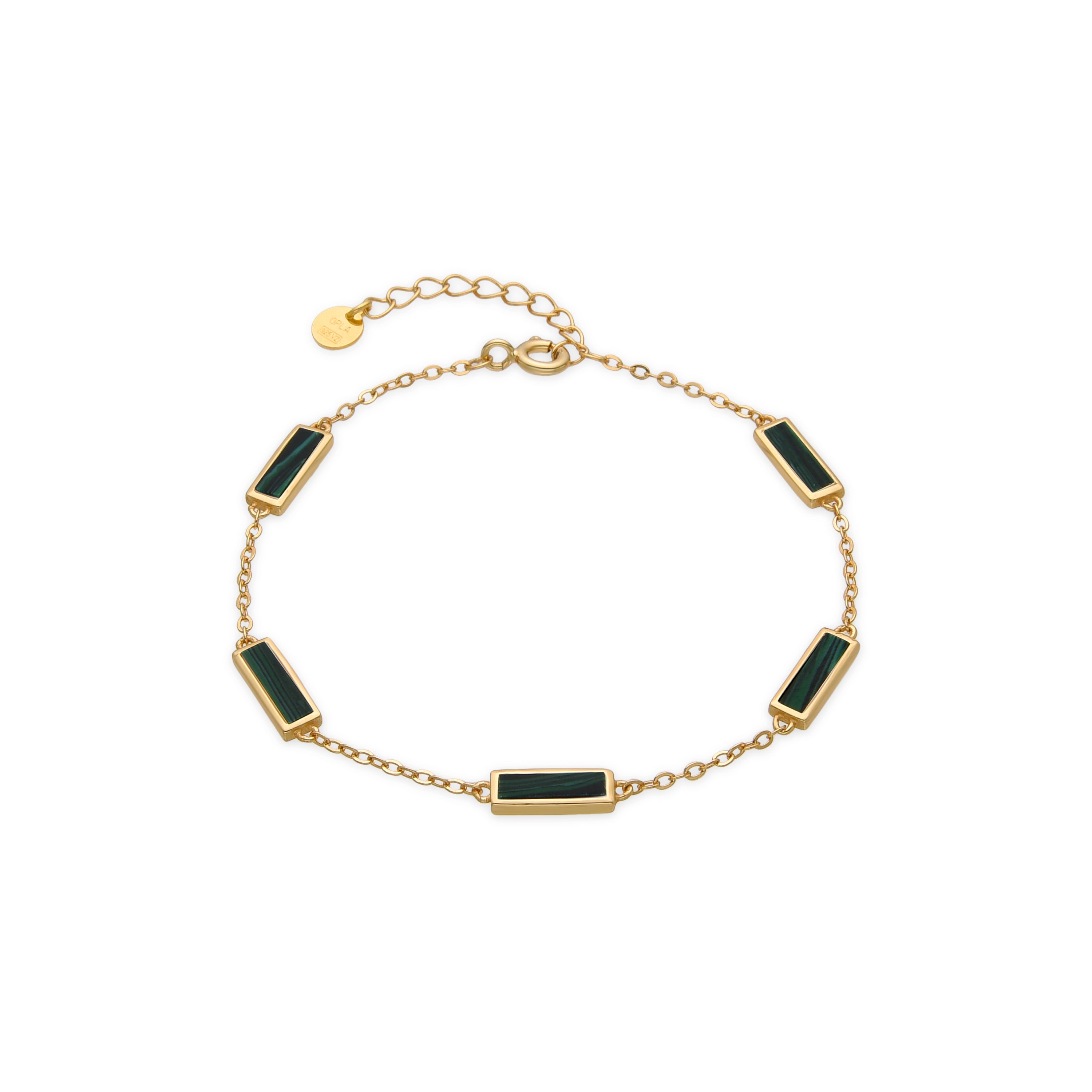 Pulsera de Plata de Ley 925 y Malaquita acabado oro 18k - Limy