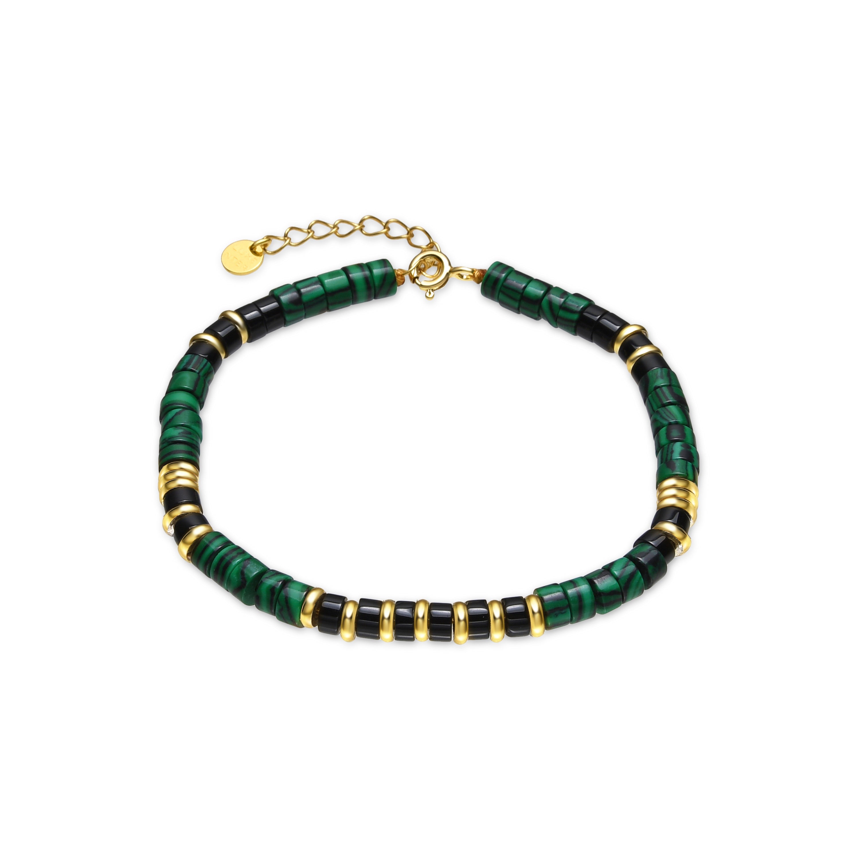 Pulsera de Plata de Ley 925 y Malaquita acabado oro 18k - Ilmina