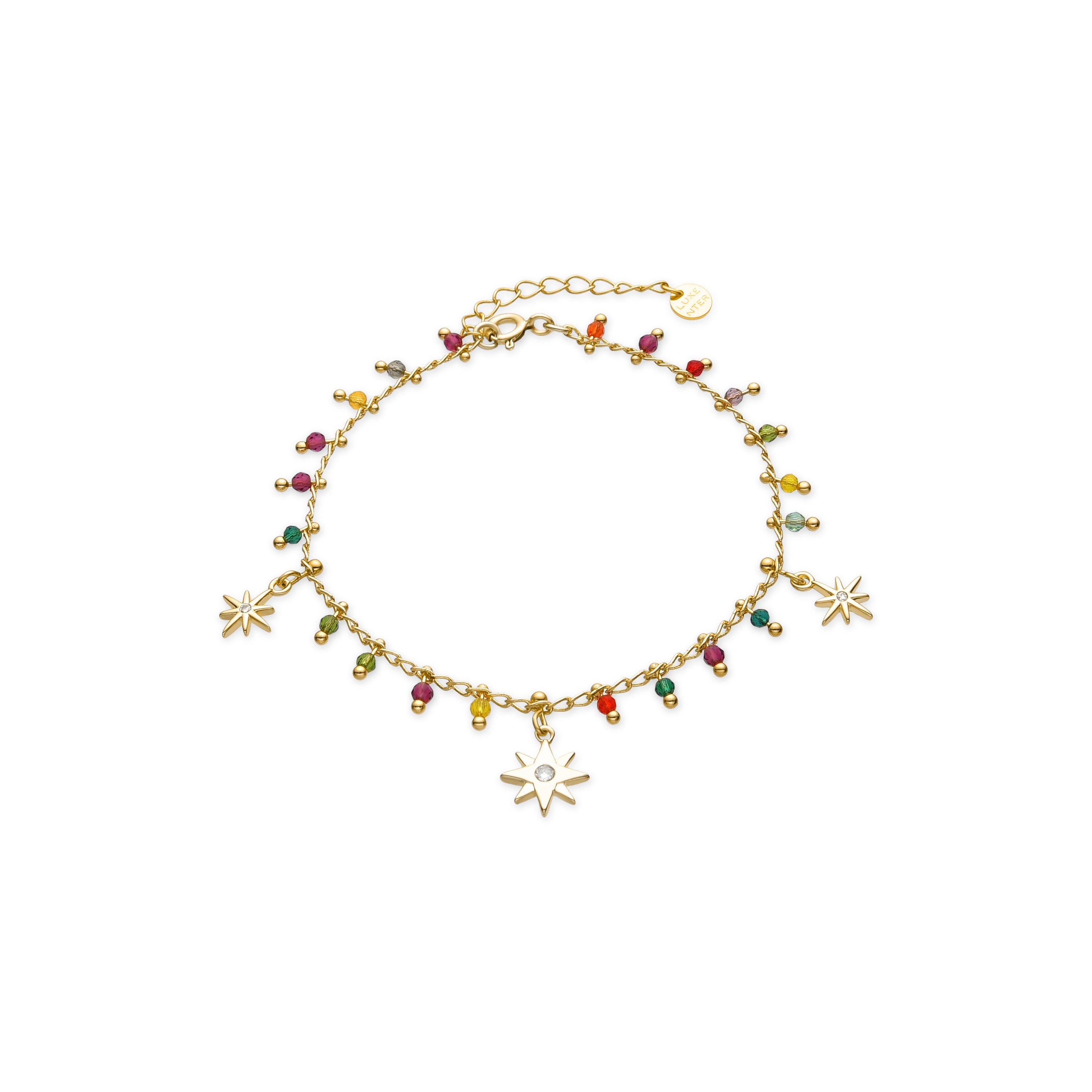 Pulsera de Plata de Ley 925 y Cristal Multicolor acabado oro amarillo de 18k - Huin