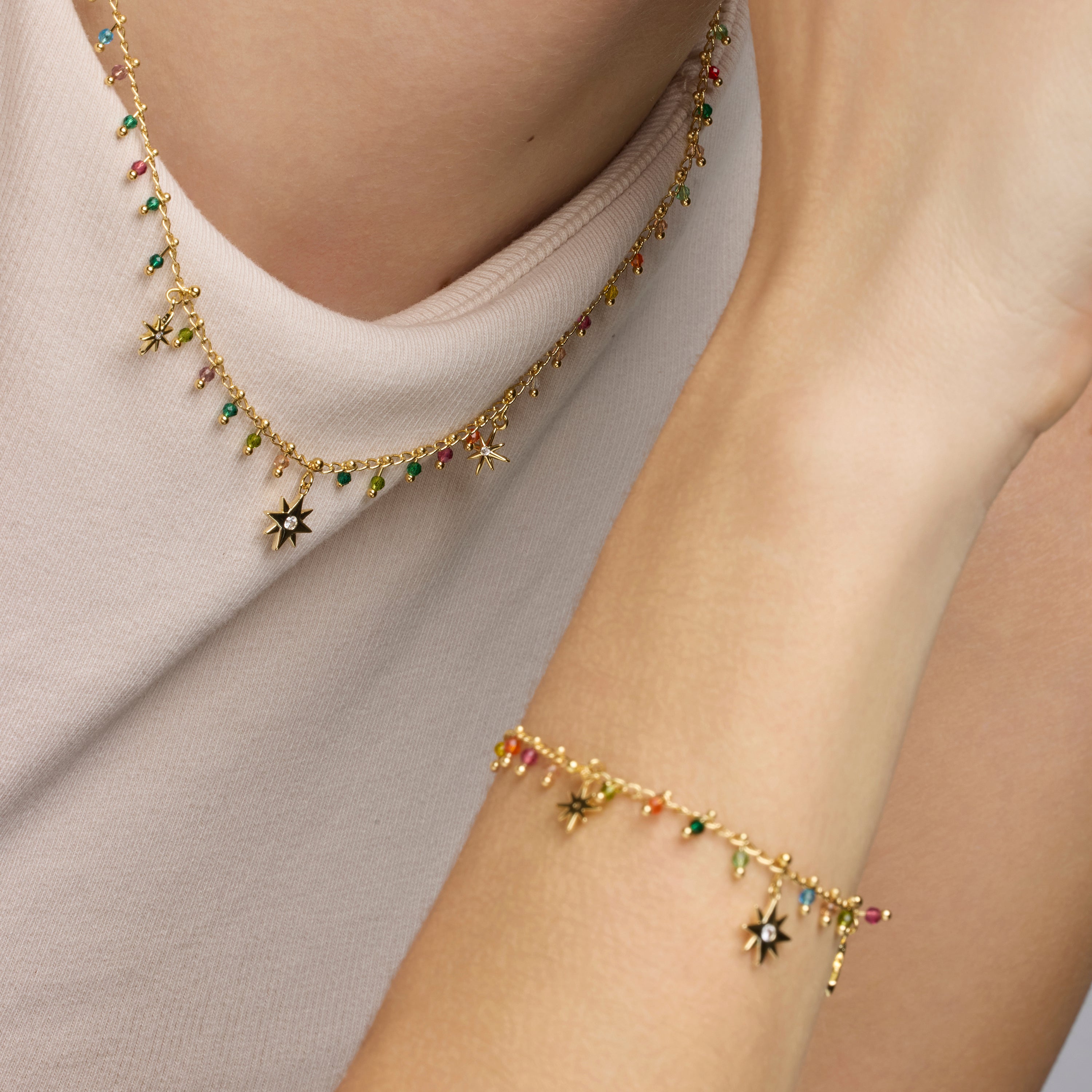 Pulsera de Plata de Ley 925 y Cristal Multicolor acabado oro amarillo de 18k - Huin
