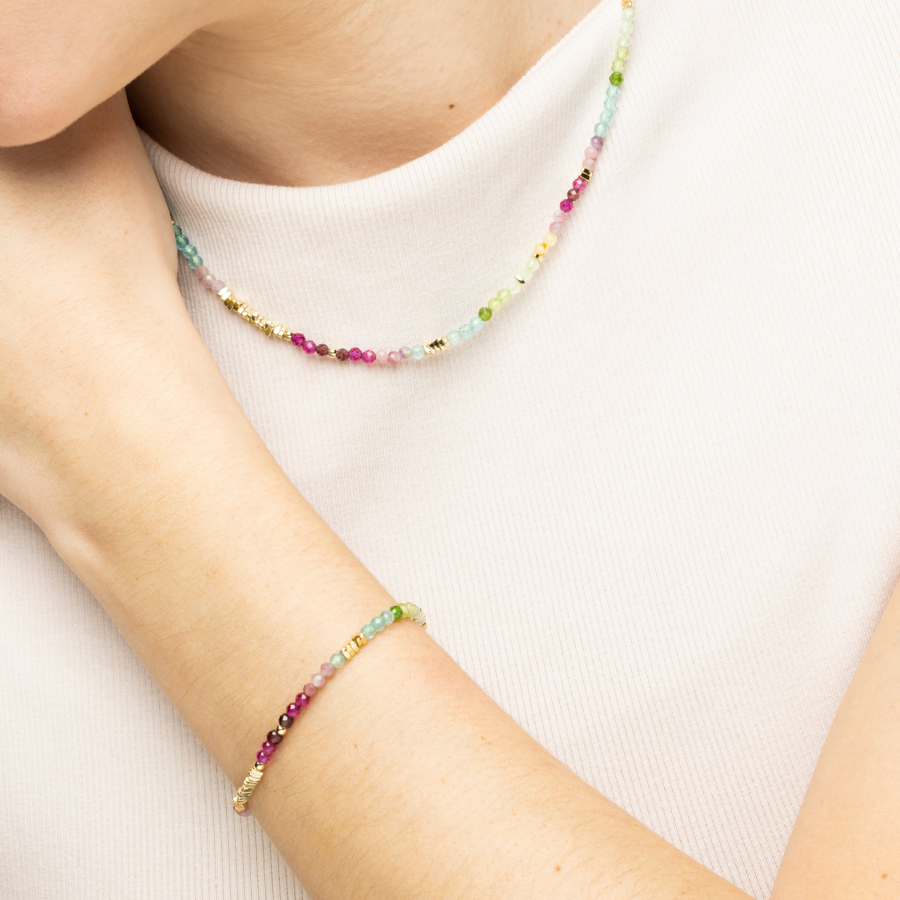 Pulsera de Plata de Ley 925 y Cristal Multicolor acabado oro amarillo de 18k - Ane