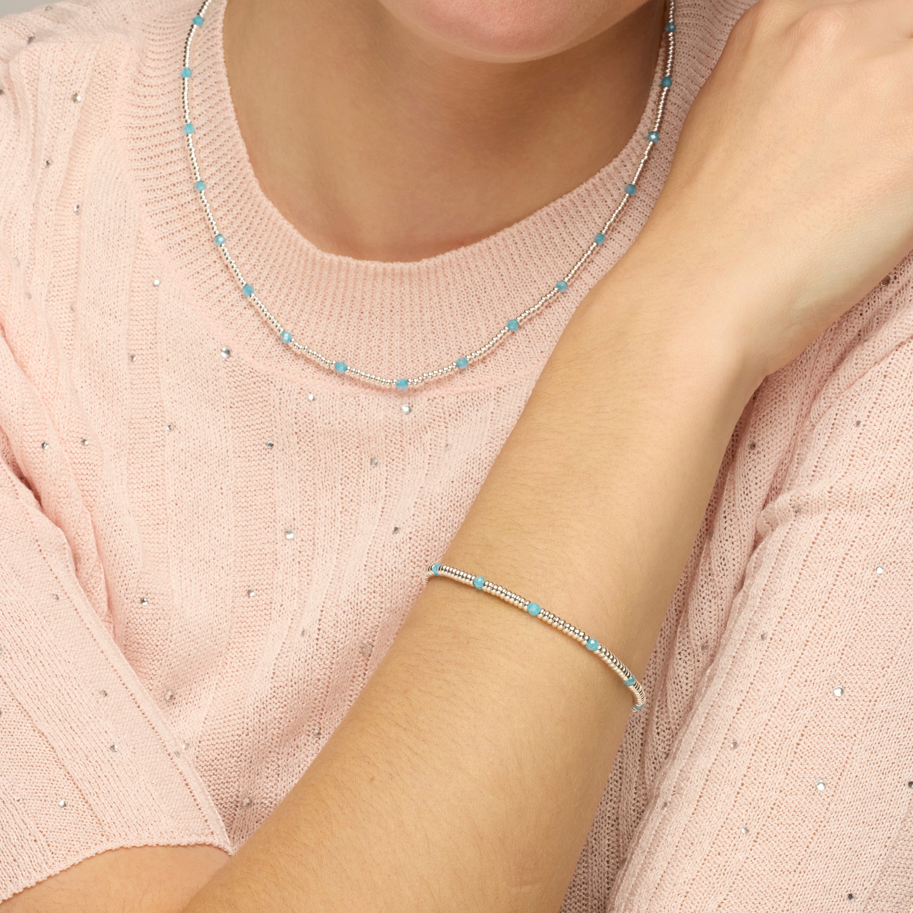Pulsera de Plata de Ley 925 y Circonita Aguamarina acabado rodio - Deli