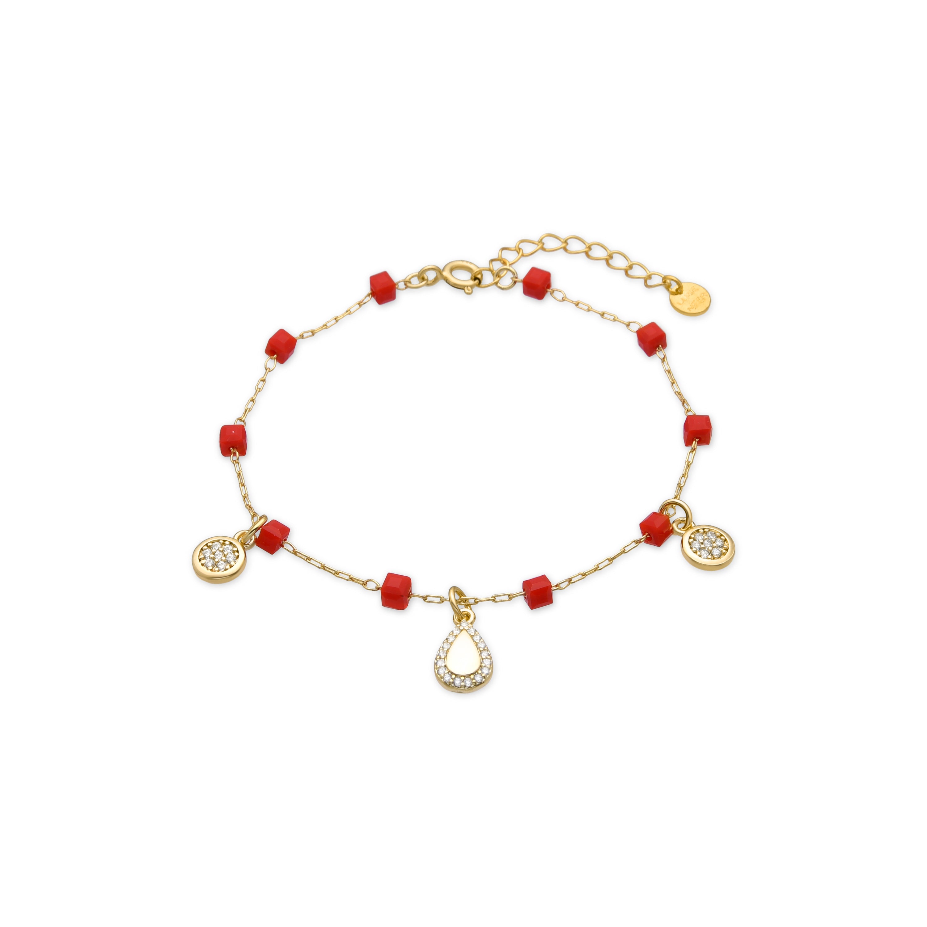 Pulsera de Plata de Ley 925 y Cristal Rojo acabado oro amarillo de 18k - Kirrio