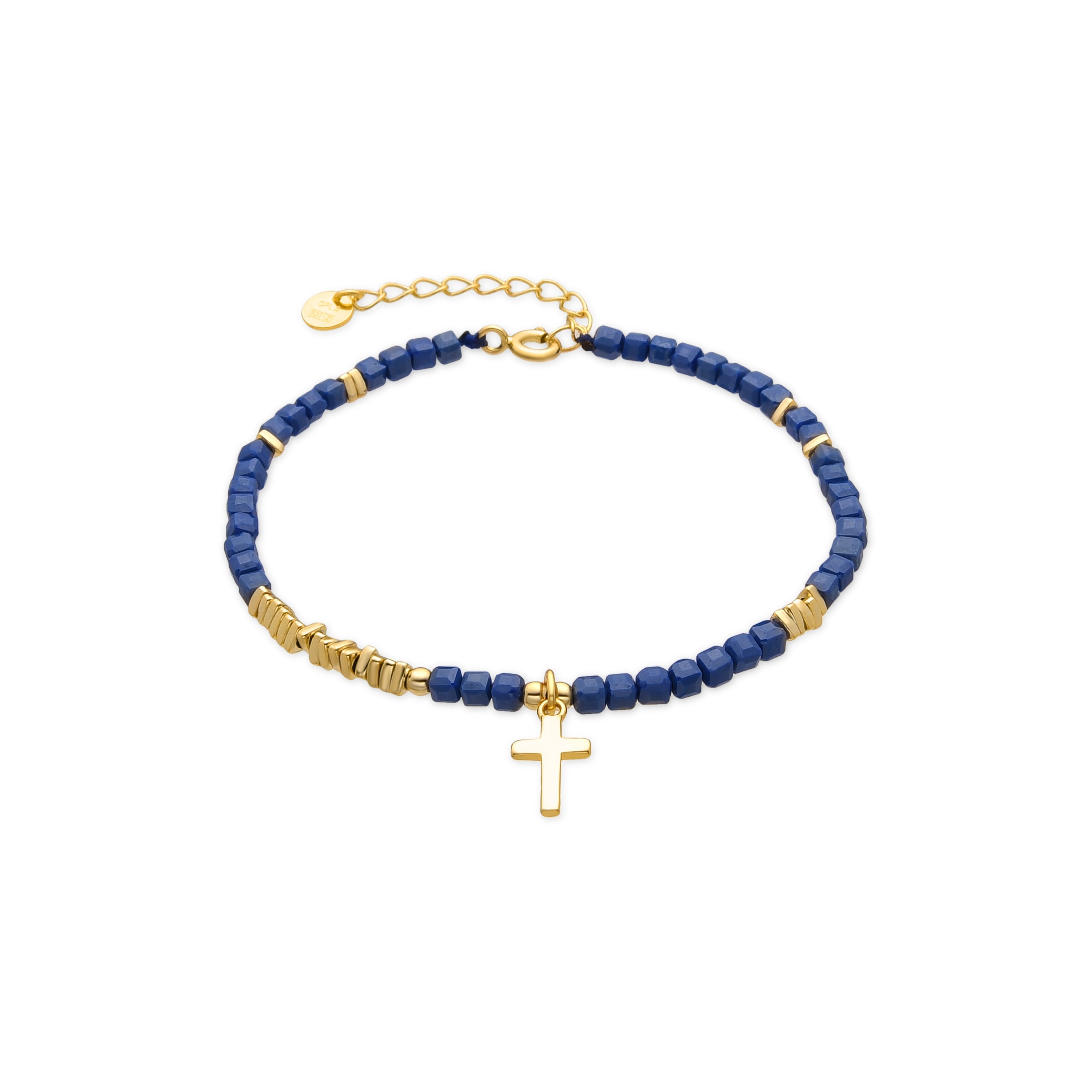Pulsera de Plata de Ley 925 y Cristal Azul Oscuro acabado oro amarillo de 18k - Iszun