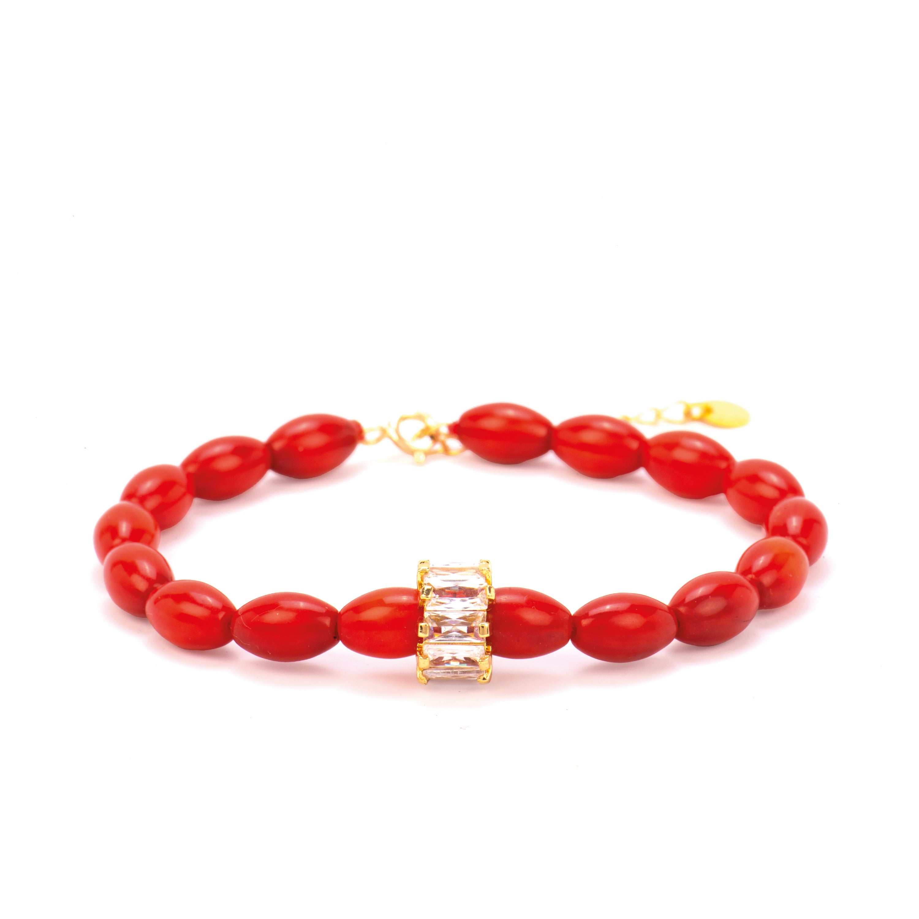 Pulsera de Plata de Ley 925 y Coral acabado oro amarillo de 18k - Teki