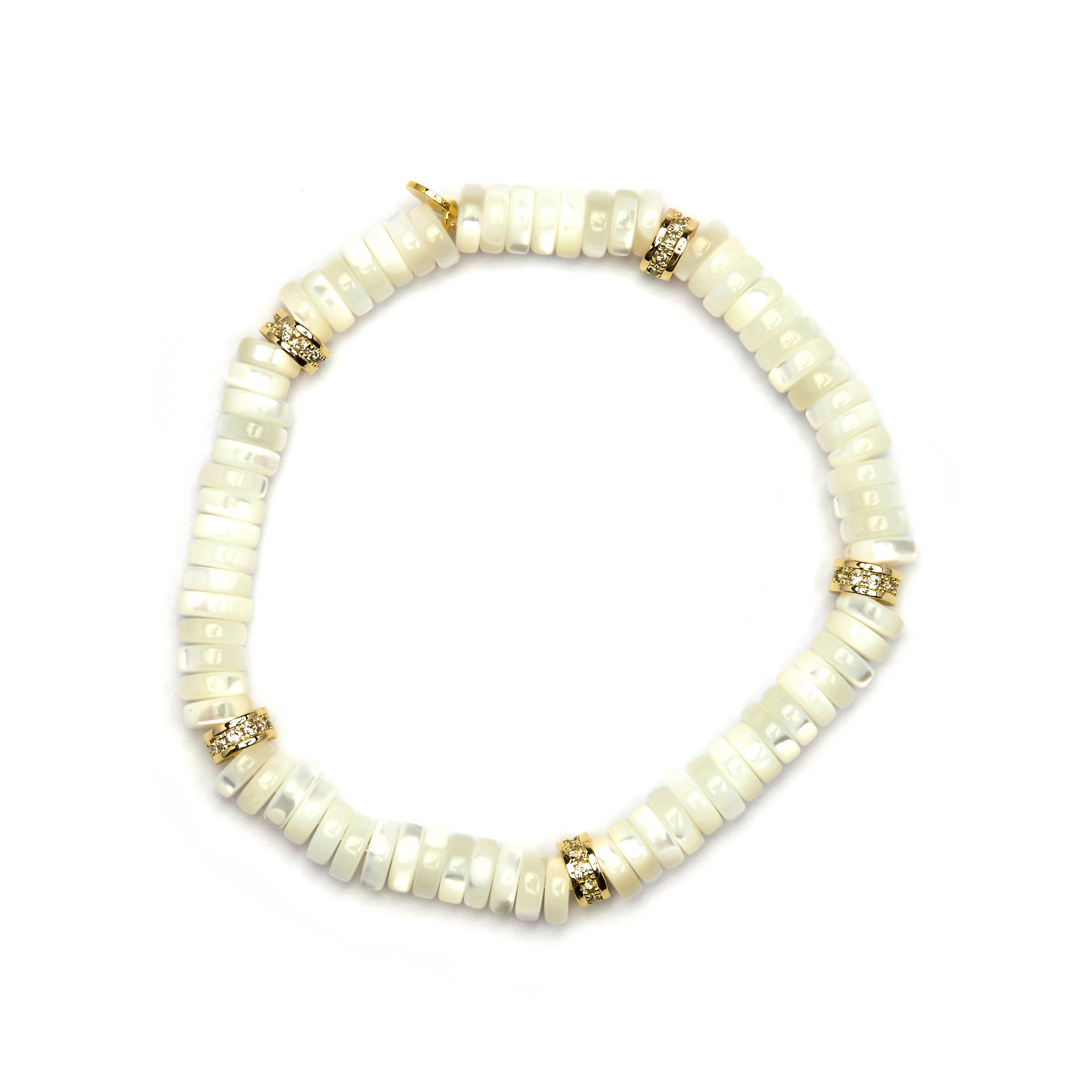 Pulsera de Plata de Ley 925 y Madreperla Blanca acabado oro amarillo de 18k - Landir