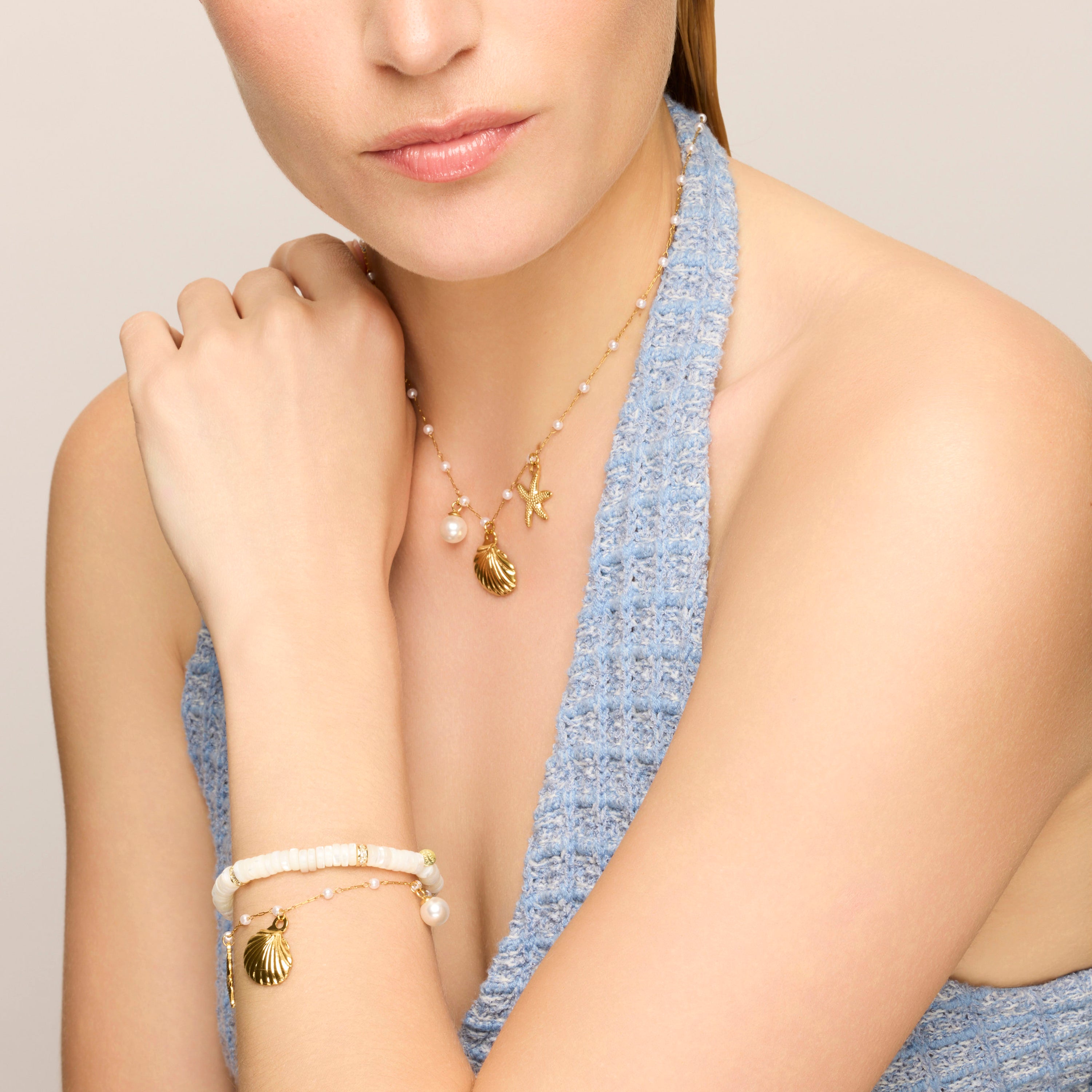 Pulsera de Plata de Ley 925 y Madreperla Blanca acabado oro amarillo de 18k - Landir