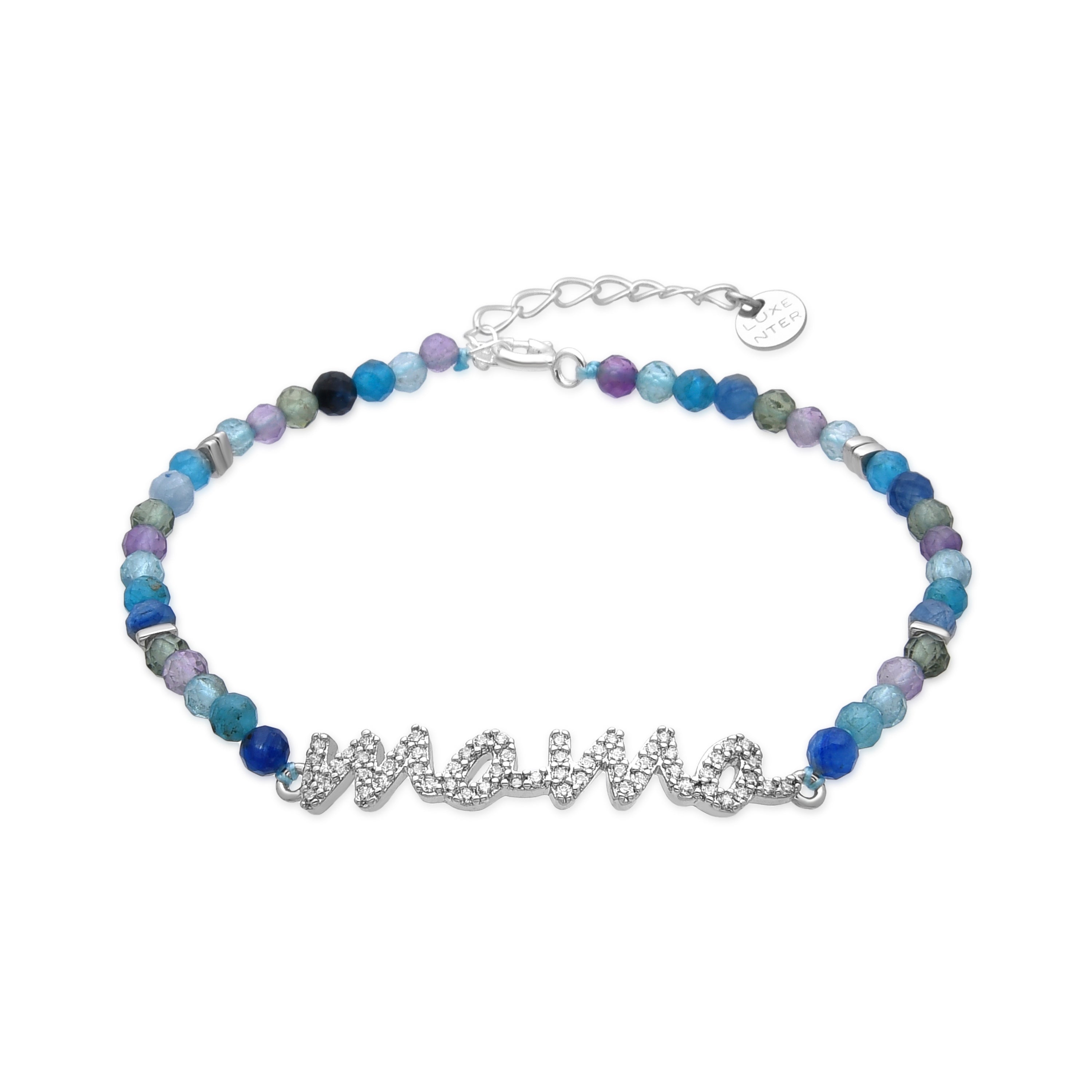 925 Sterling Zilveren Armband met Donkerblauw Kristal, rhodium afgewerkt - Mama