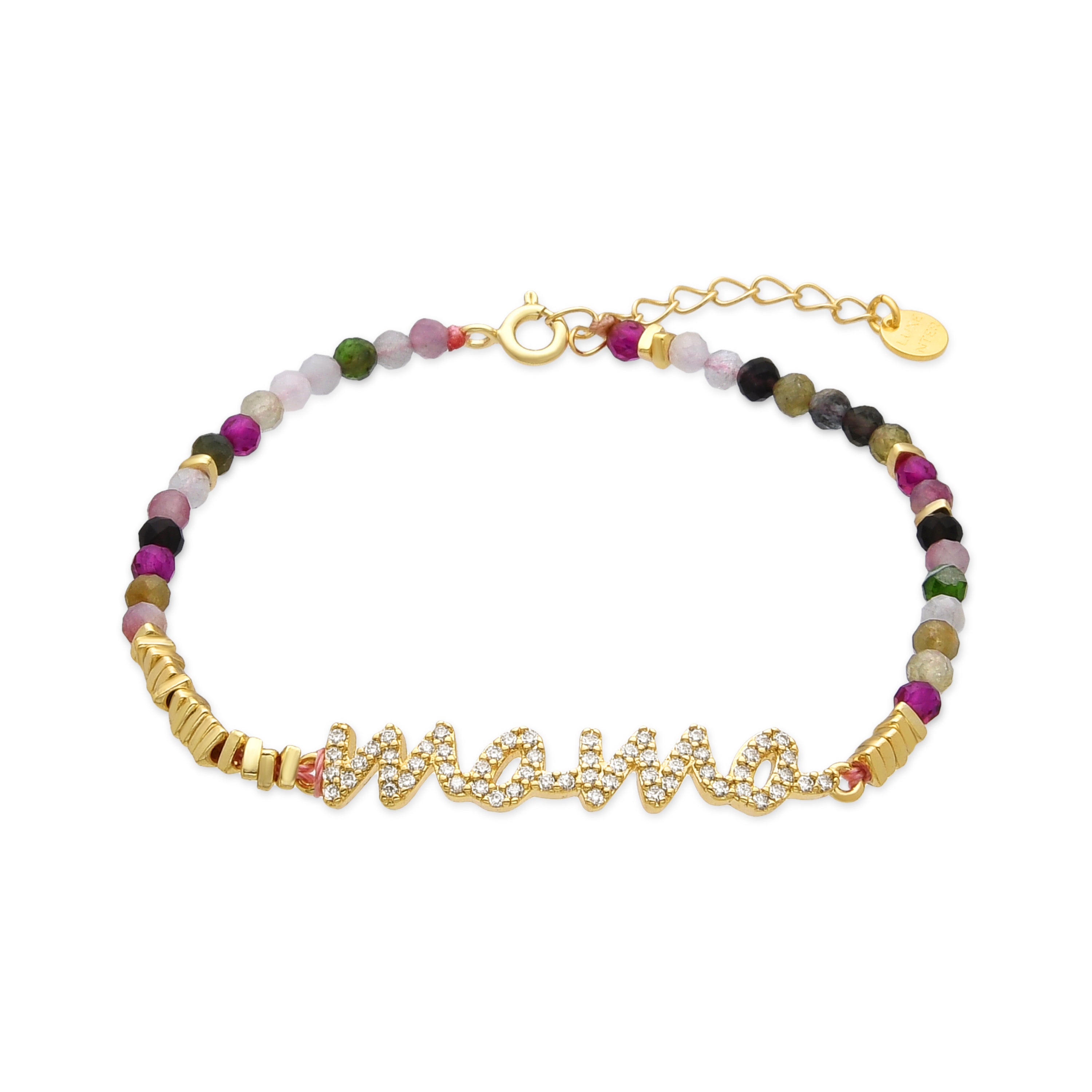 Pulsera de Plata de Ley 925 y Turmalina Multicolor acabado oro amarillo de 18k - Mama