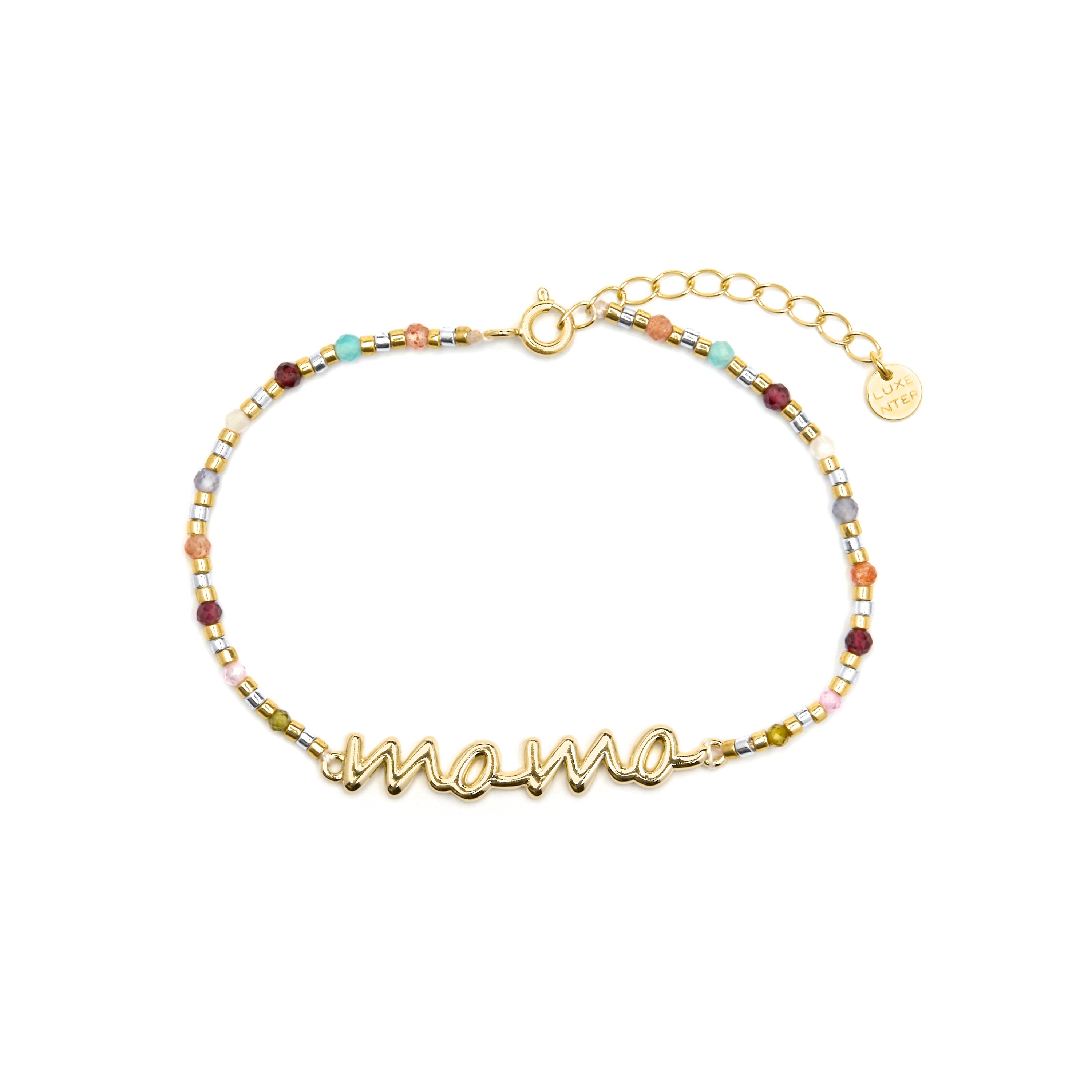 925 Sterling Zilveren Armband met Multicolor Kristal, afgewerkt met 18k Geel Goud - Mama