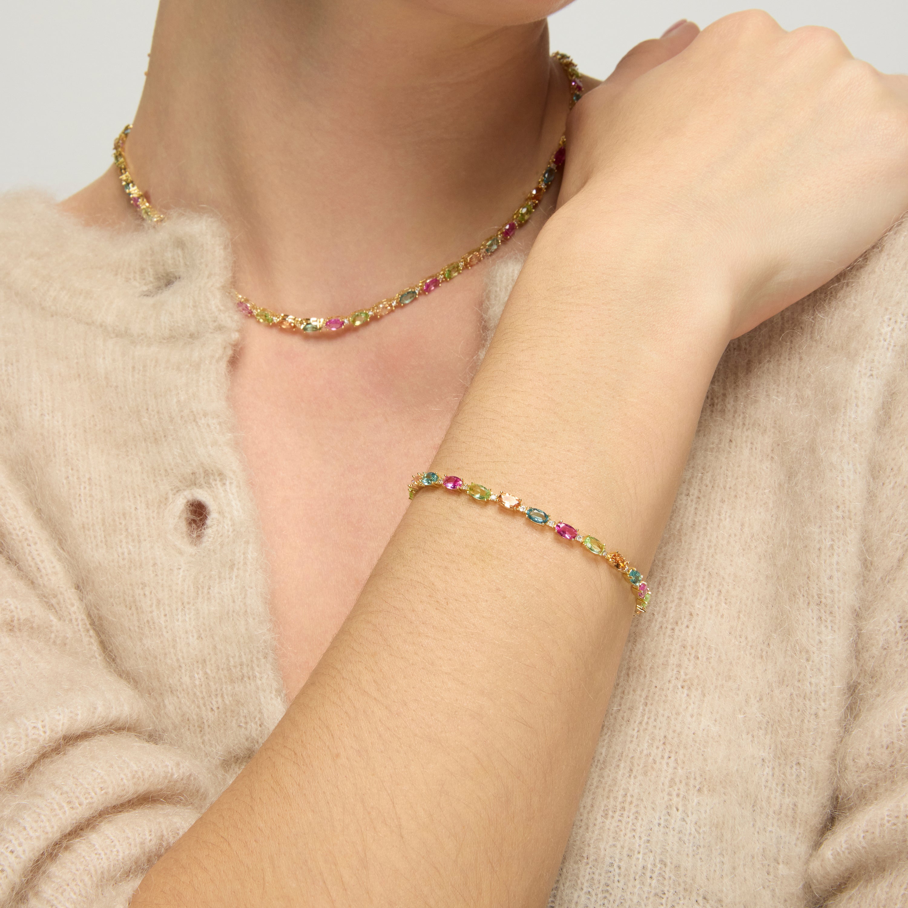 Pulsera de Plata de Ley 925 y Circonita Multicolor acabado oro amarillo de 18k - Nie